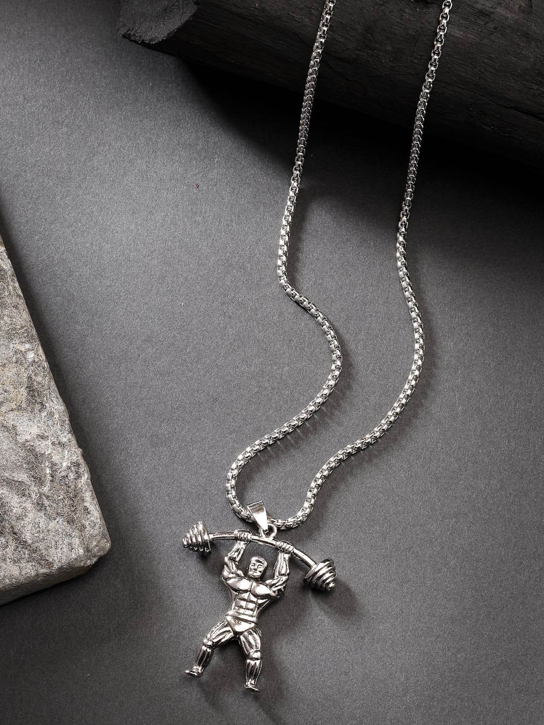 

NVR Men Silver-Plated Stainless Steel Contemporary Pendant with Chain