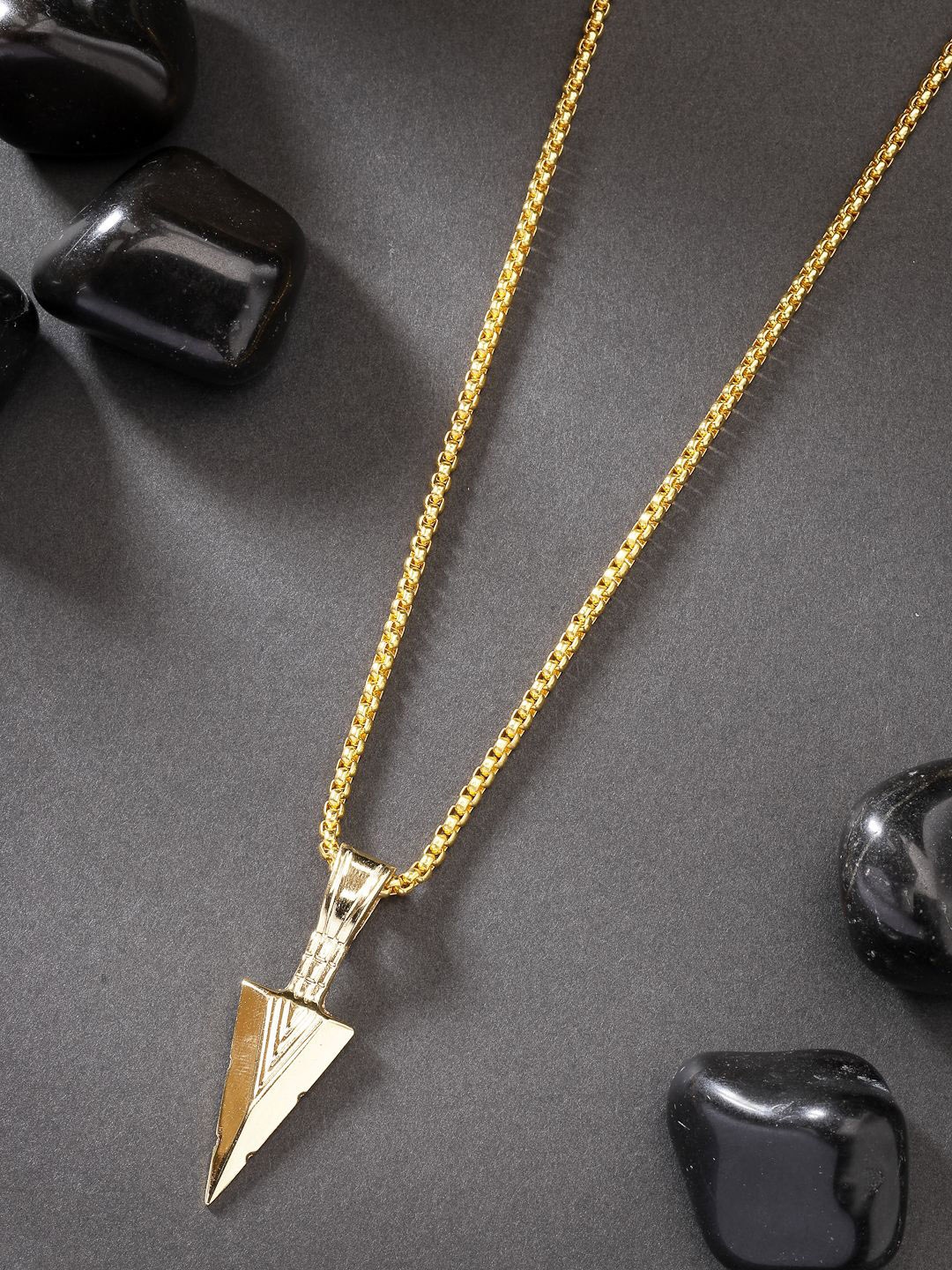 

NVR Men Gold-Plated Triangular Stainless Steel Pendants with Chains