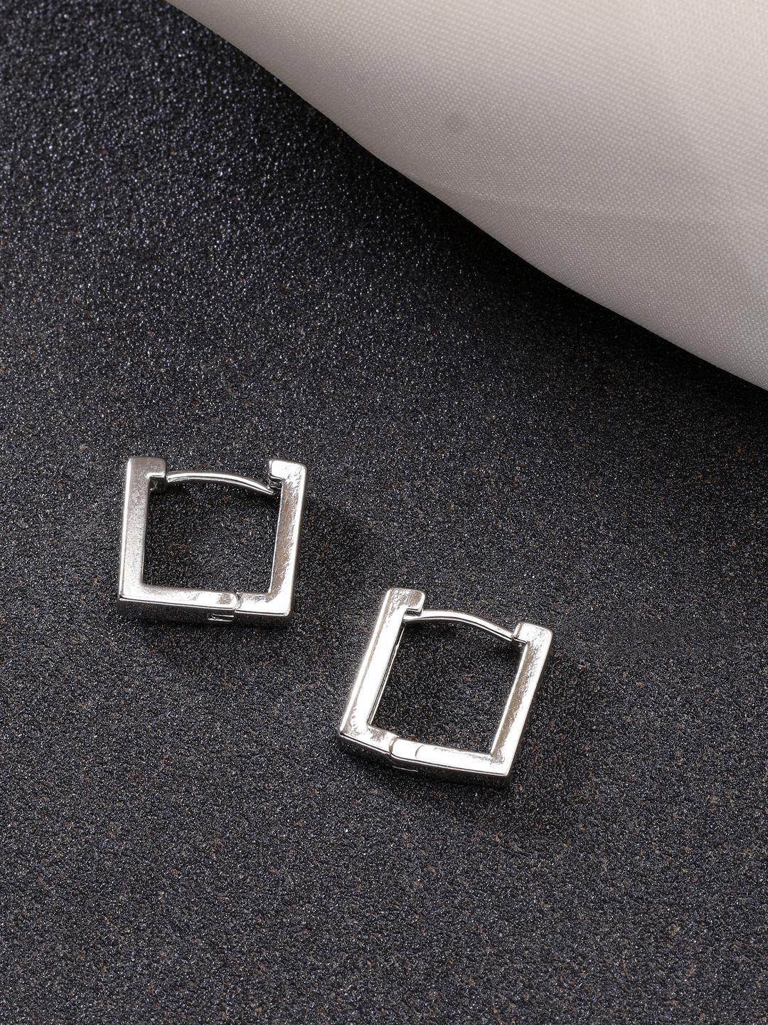 

NVR Silver Plated Square Shaped Hoop Earrings