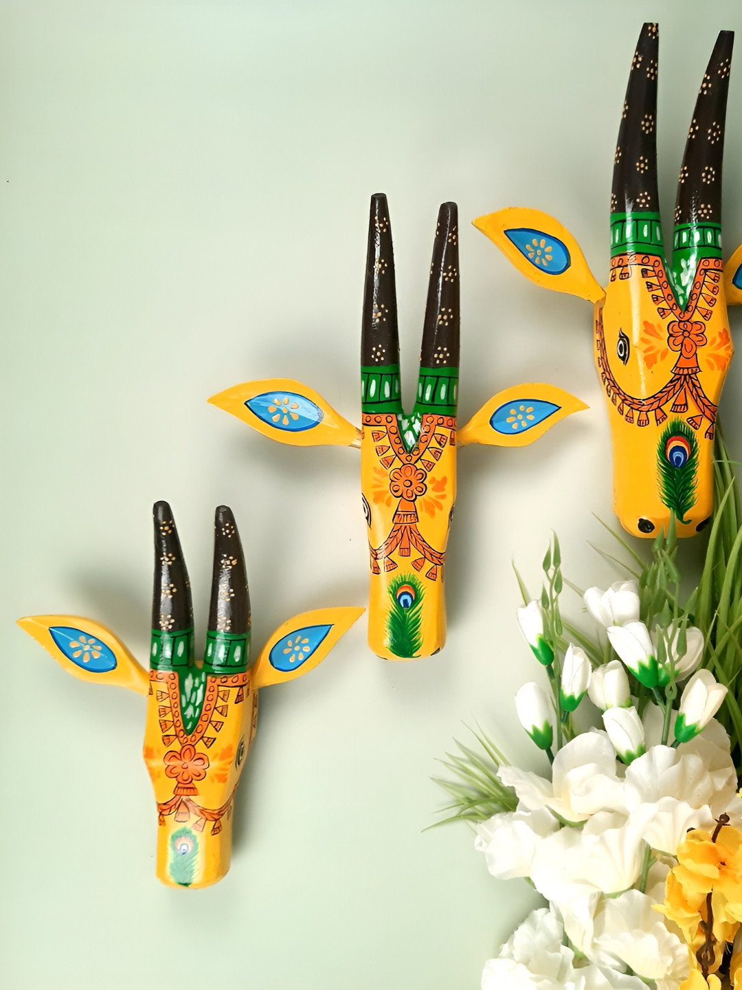 

apka mart Yellow & Green Wooden Cow Face Wall Hanging