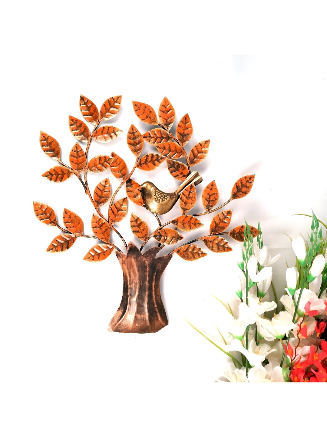 

apka mart Orange & Brown Bird Sitting On Tree Design Wall Hanging