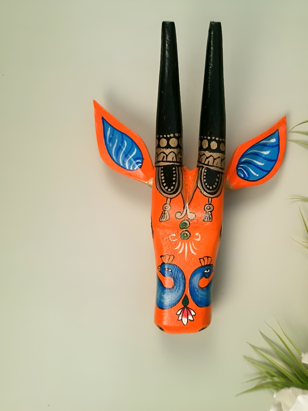 

apka mart Orange & Black Printed Wooden Cow Face Wall Hanging