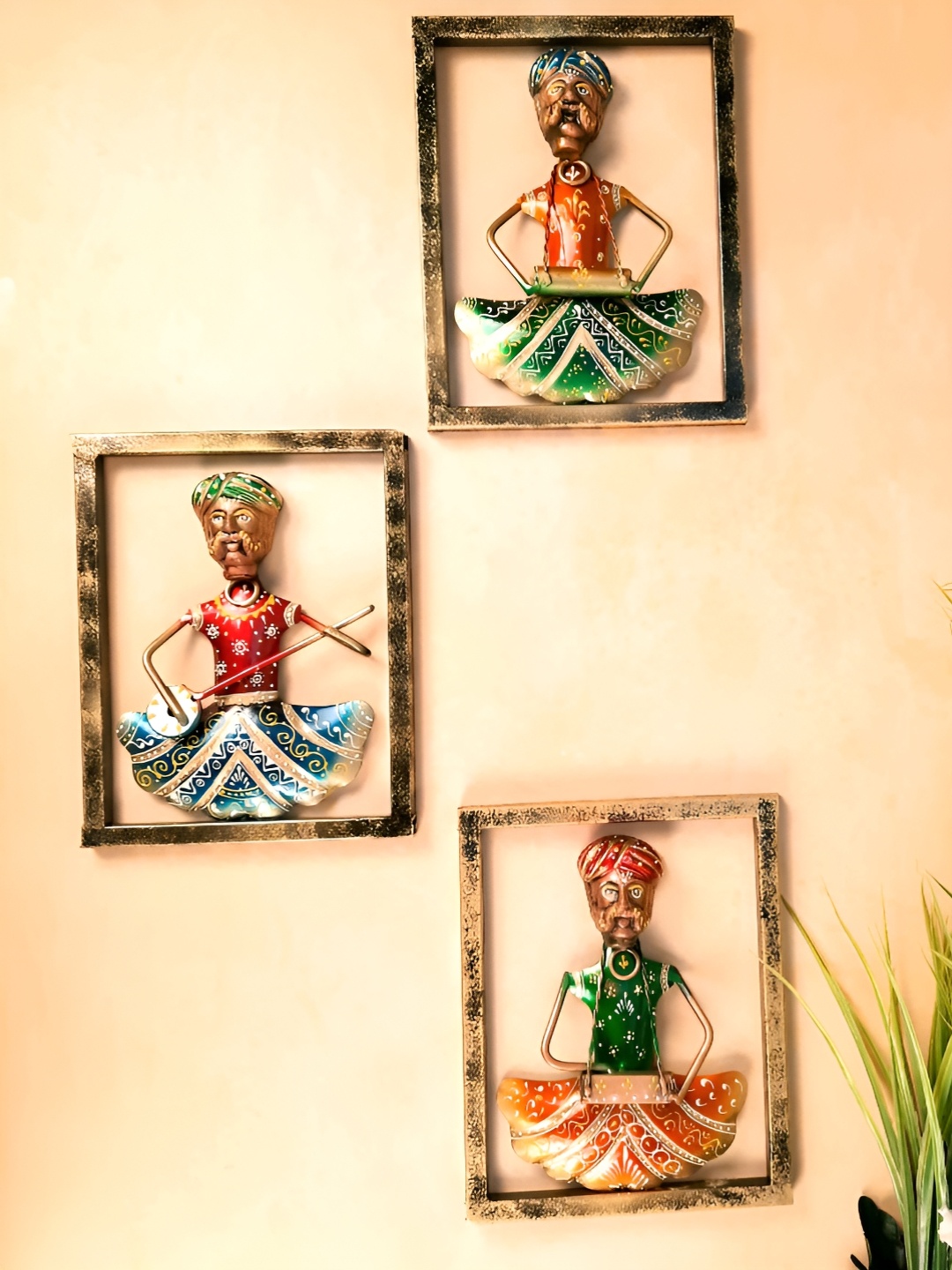 

apka mart Green & Orange 3Pieces Metal Wall Decors