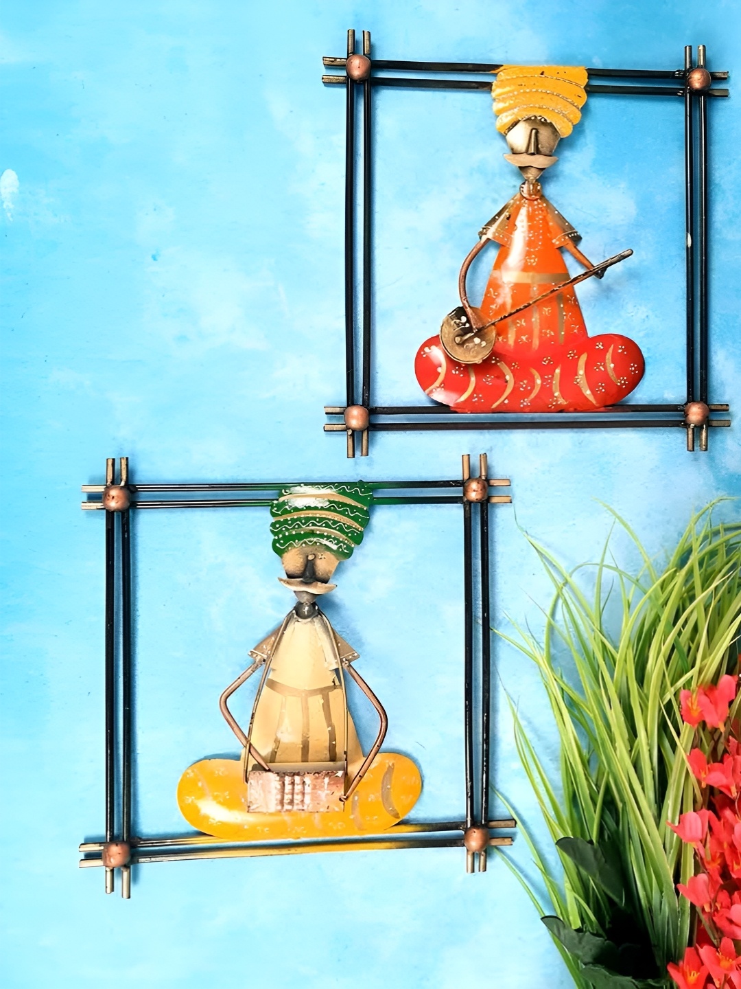 

apka mart Red & Yellow 2Pieces Musician Design Metal Wall Decor