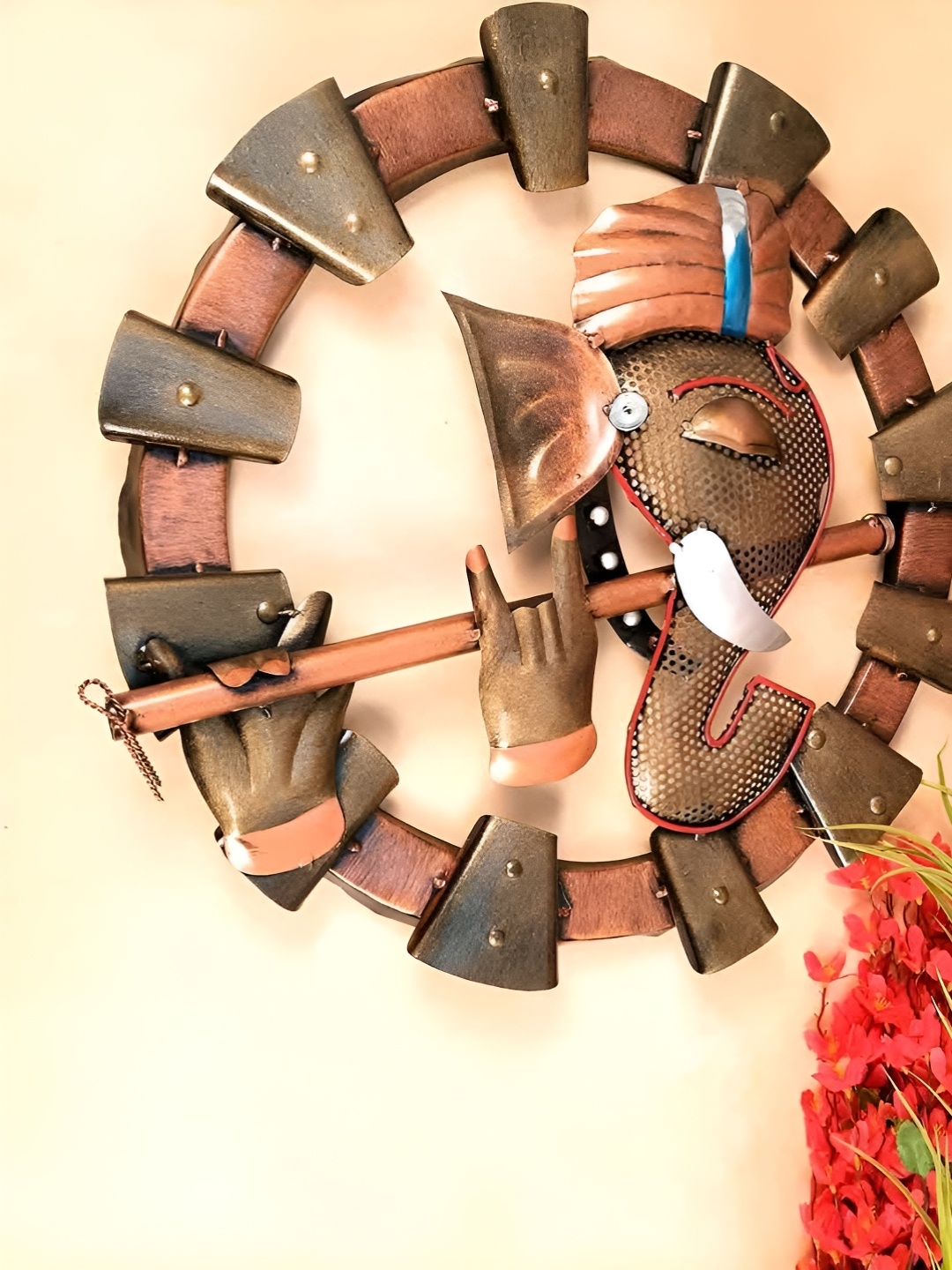

apka mart Brown Textured Metal Ganesha Playing Flute Wall Decor