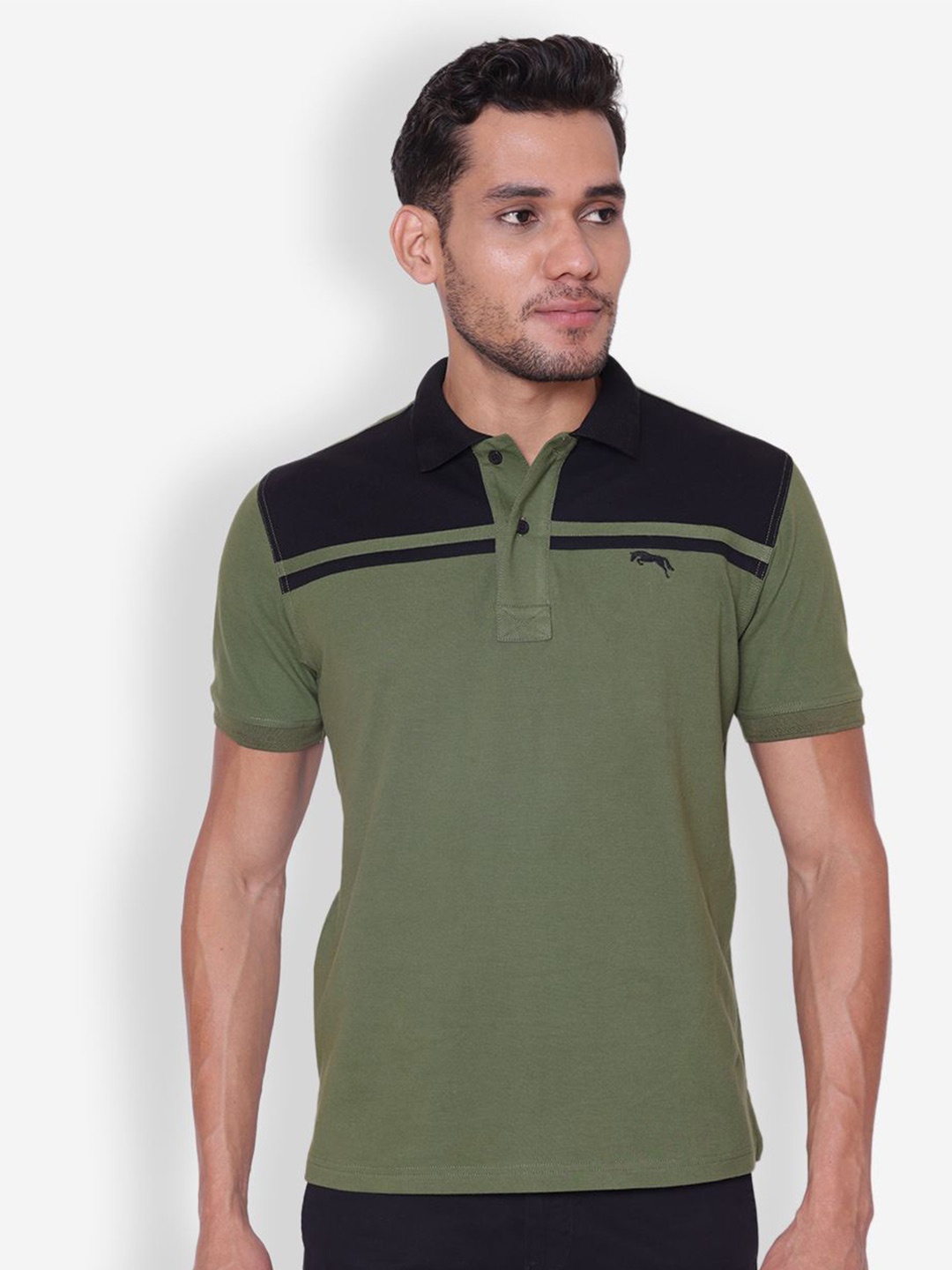 

JUMP USA Men Colourblocked Polo Collar T-shirt, Olive
