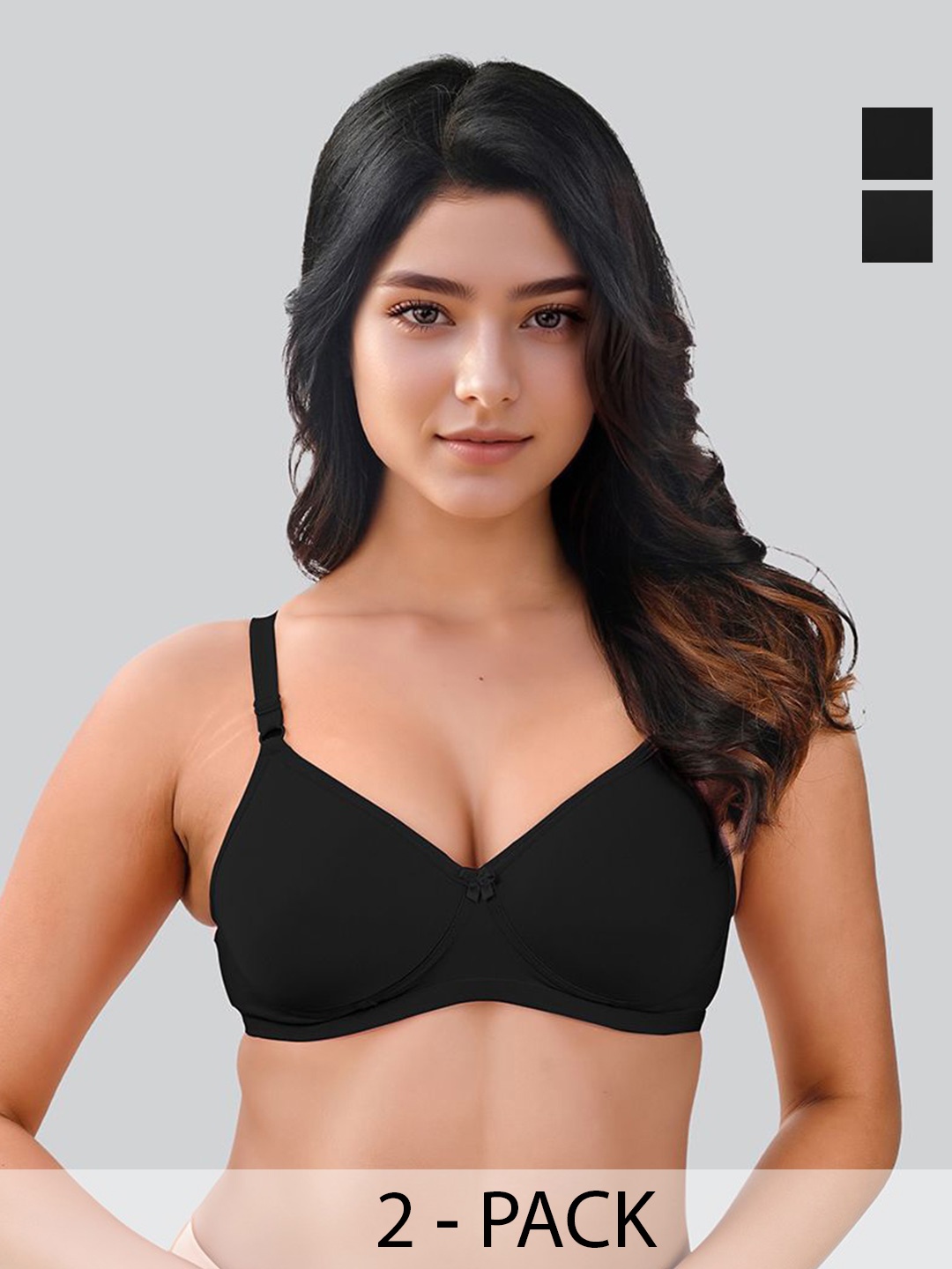 

LUX VENUS Pack Of 2 Full Coverage Lightly Padded Cotton Bra, Black