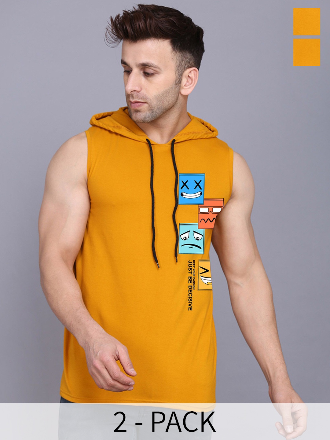 

SLOWLORIS Pack Of 2 Printed Cotton Innerwear Vests, Mustard