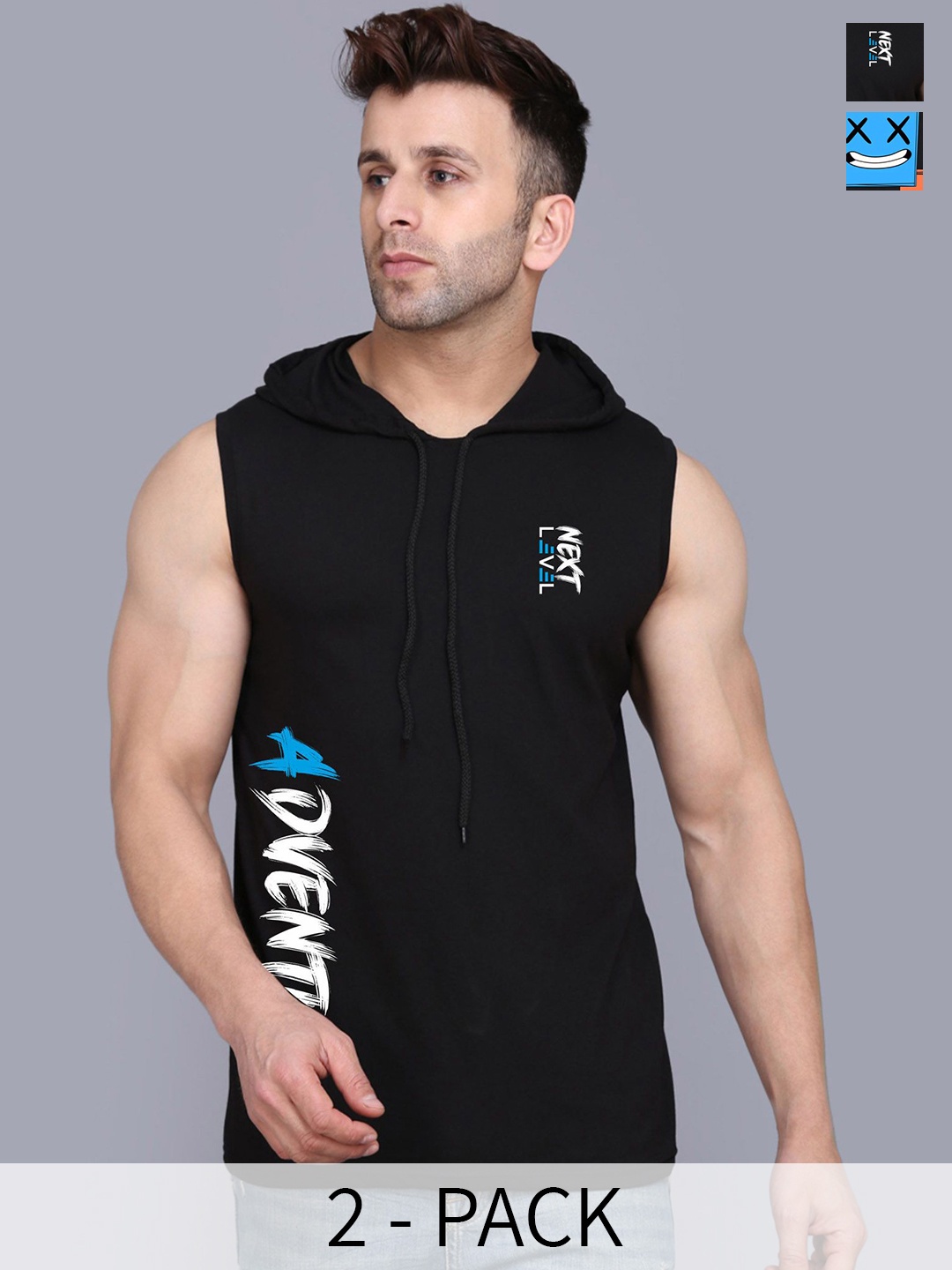 

SLOWLORIS Pack Of 2 Printed Gym Innerwear Vests, Black