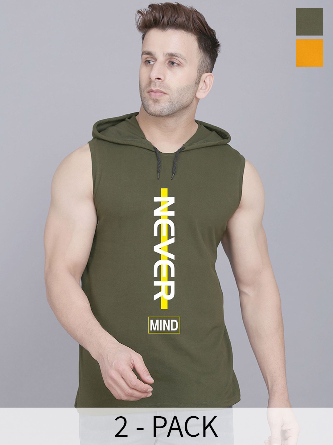 

SLOWLORIS Pack Of 2 Printed Sleeveless Gym Vests, Mustard