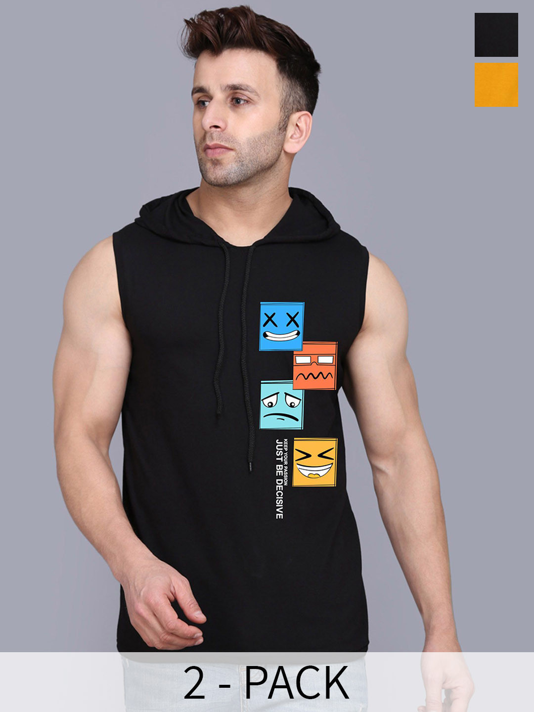 

SLOWLORIS Pack Of 2 Printed Sleeveless Innerwear Gym Vests, Black