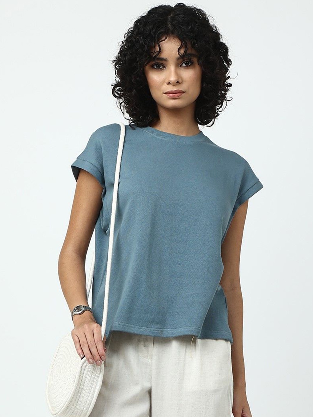 

Saltpetre Women Solid Round Neck T-shirt, Blue