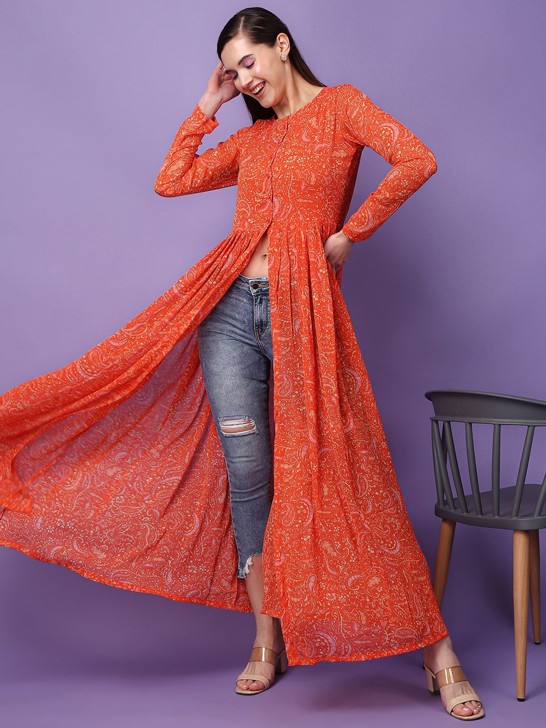 

BAESD Printed Ethnic Printed Long Sleeves Tunic, Orange