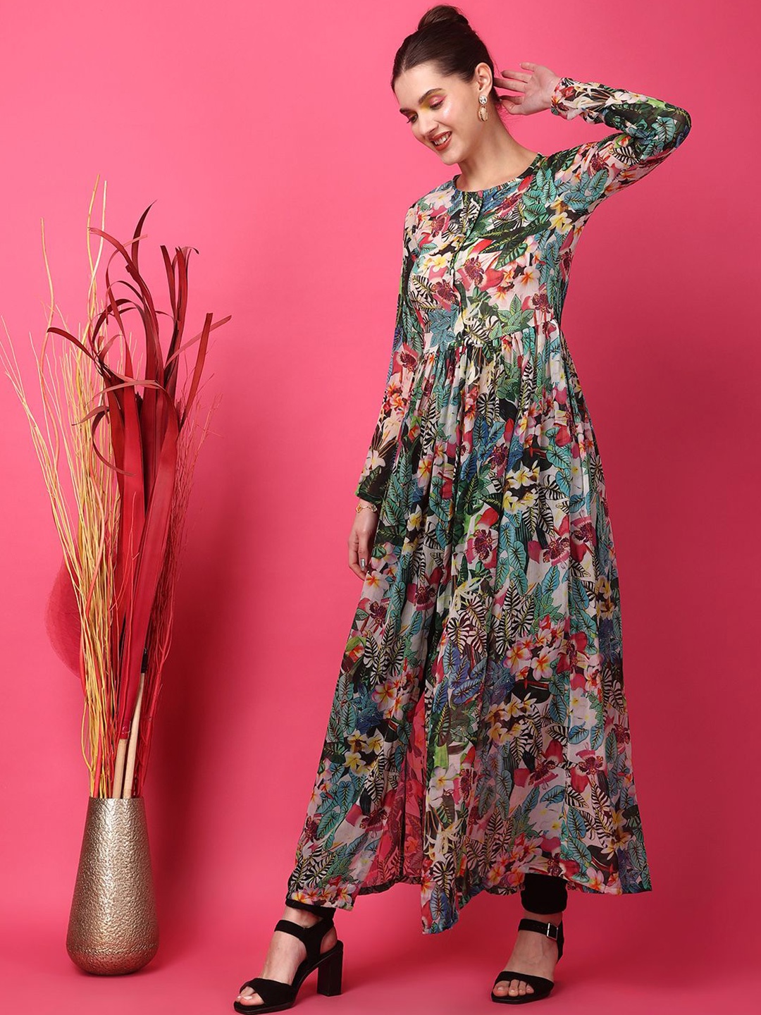 

BAESD Printed Long Sleeves Tunic, Grey melange