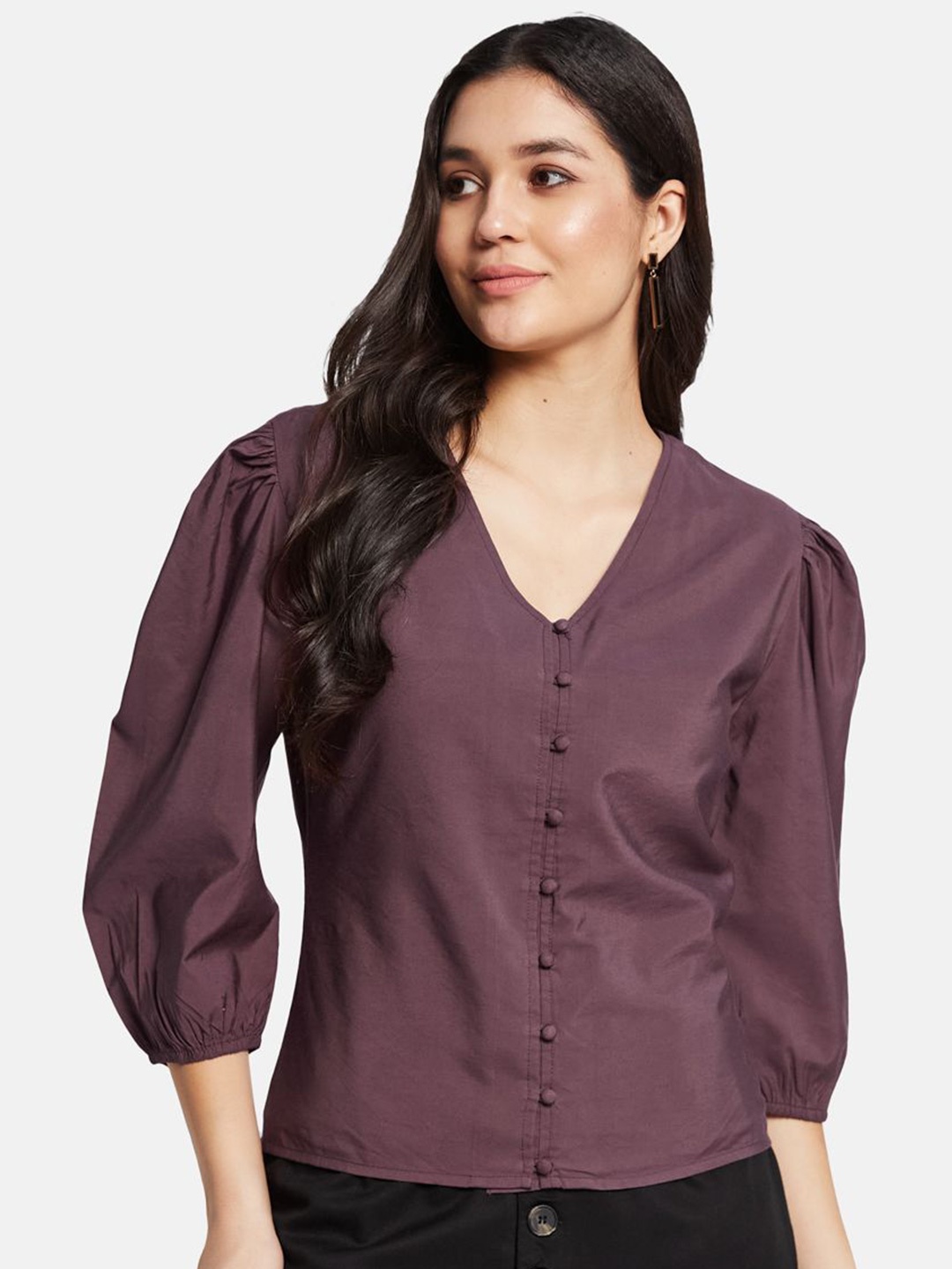 

METTLE Puff Sleeve Cotton Top, Maroon