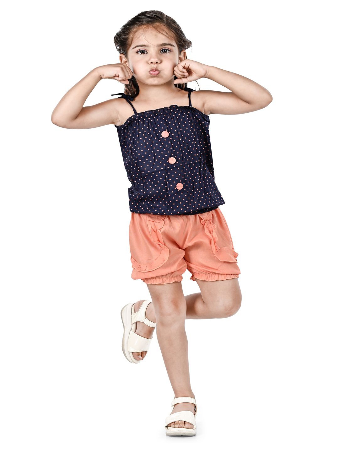 

BAESD Girls Printed Shoulder Strap Top With Shorts, Orange