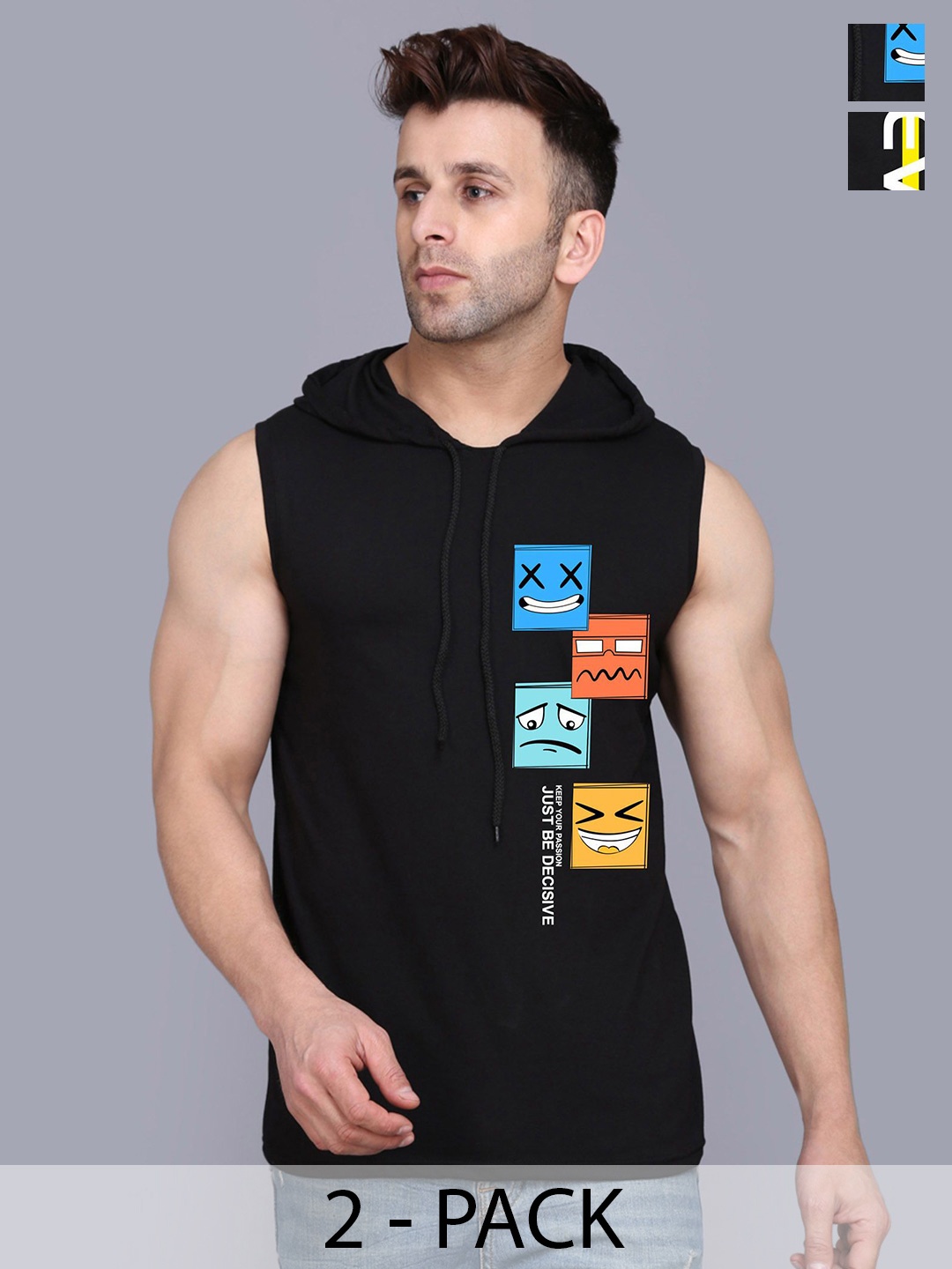 

SLOWLORIS Men Pack Of 2 Hooded Graphic Printed T-shirts, Black