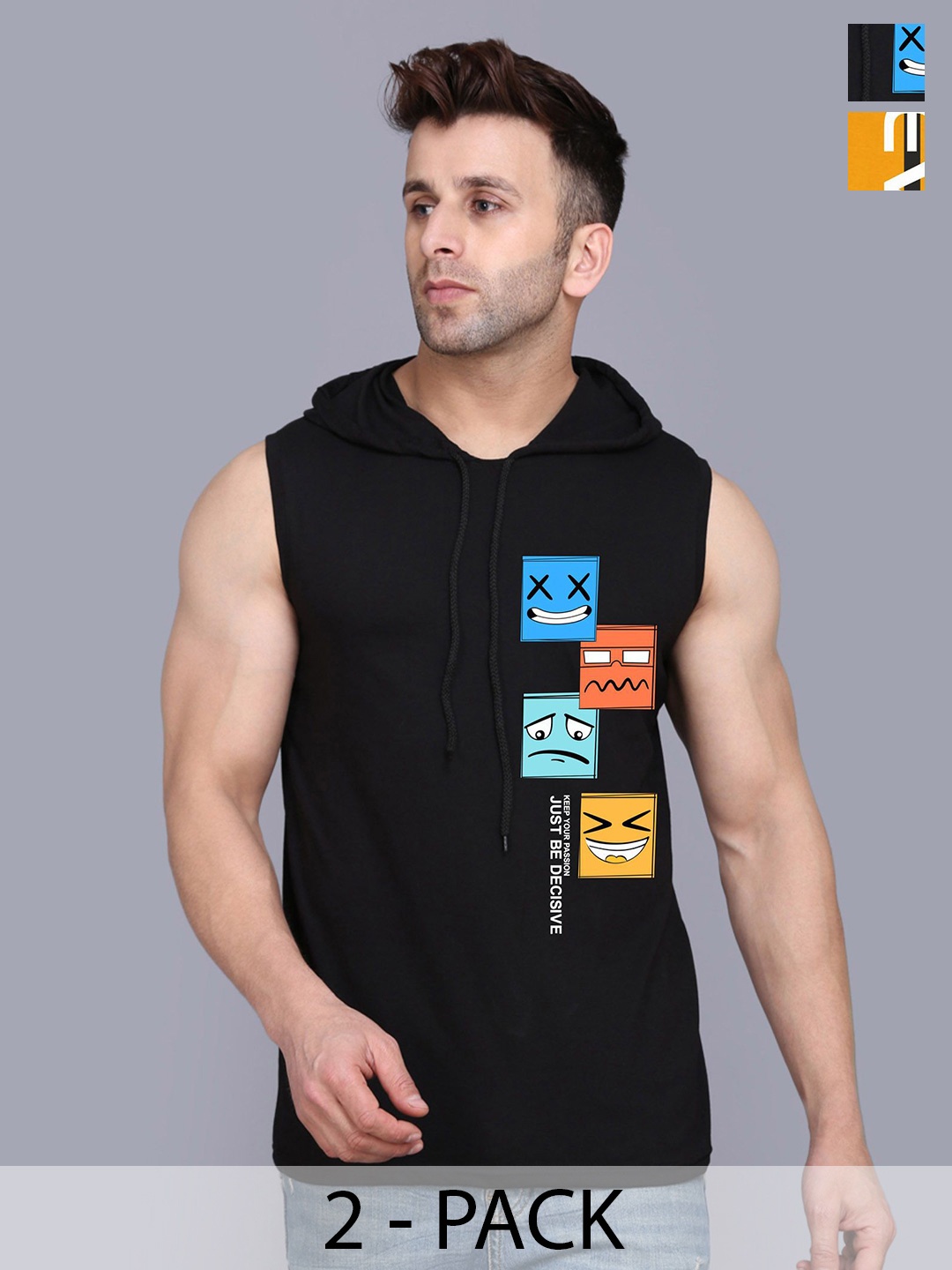 

SLOWLORIS Men Pack Of 2 Hooded Graphic Printed T-shirts, Black