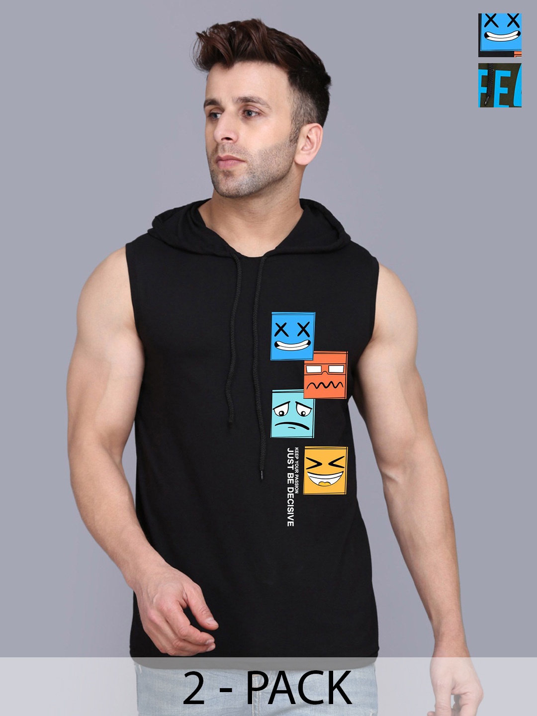 

SLOWLORIS Men Pack Of 2 Hooded Graphic Printed T-shirts, Black