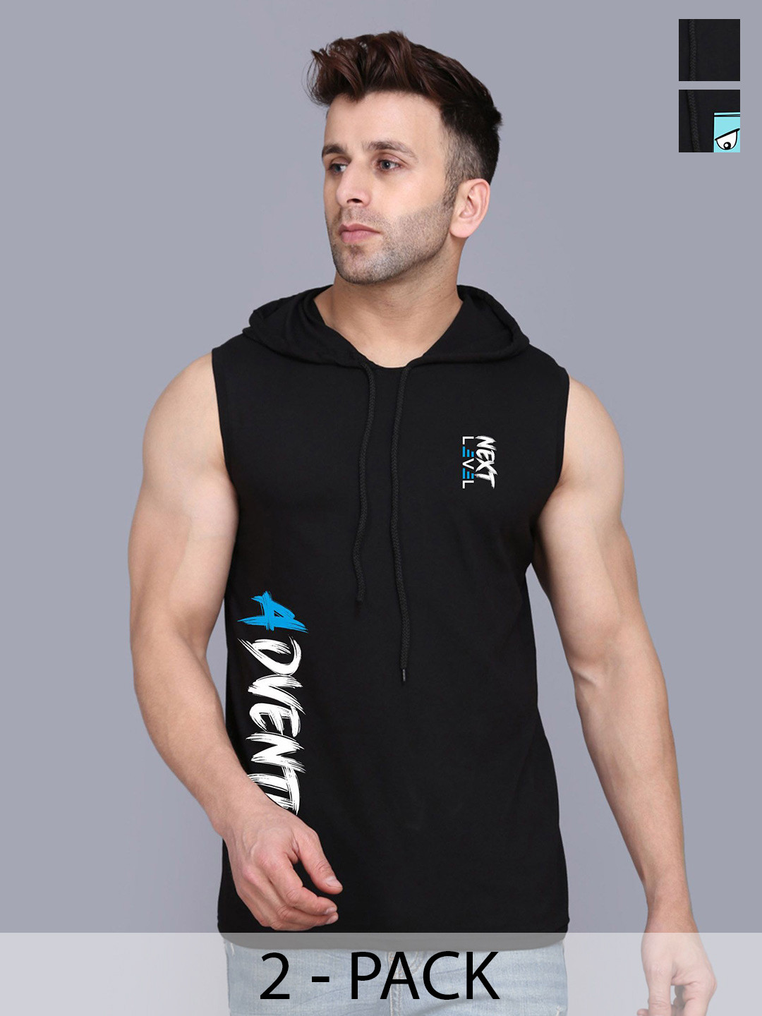 

SLOWLORIS Men Varsity 2 Hooded Applique T-shirt, Black