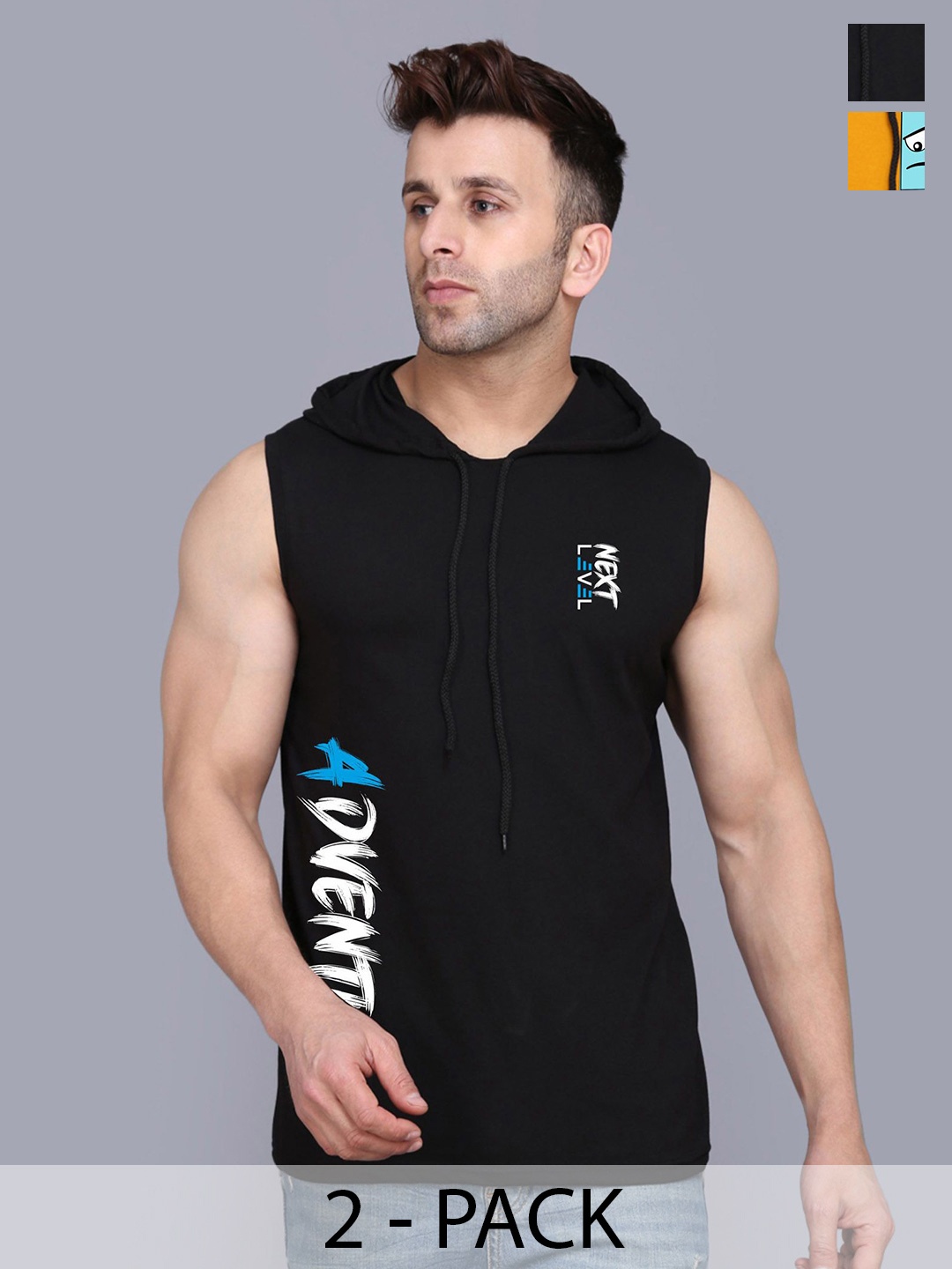 

SLOWLORIS Men Varsity 2 Hooded Applique T-shirt, Mustard