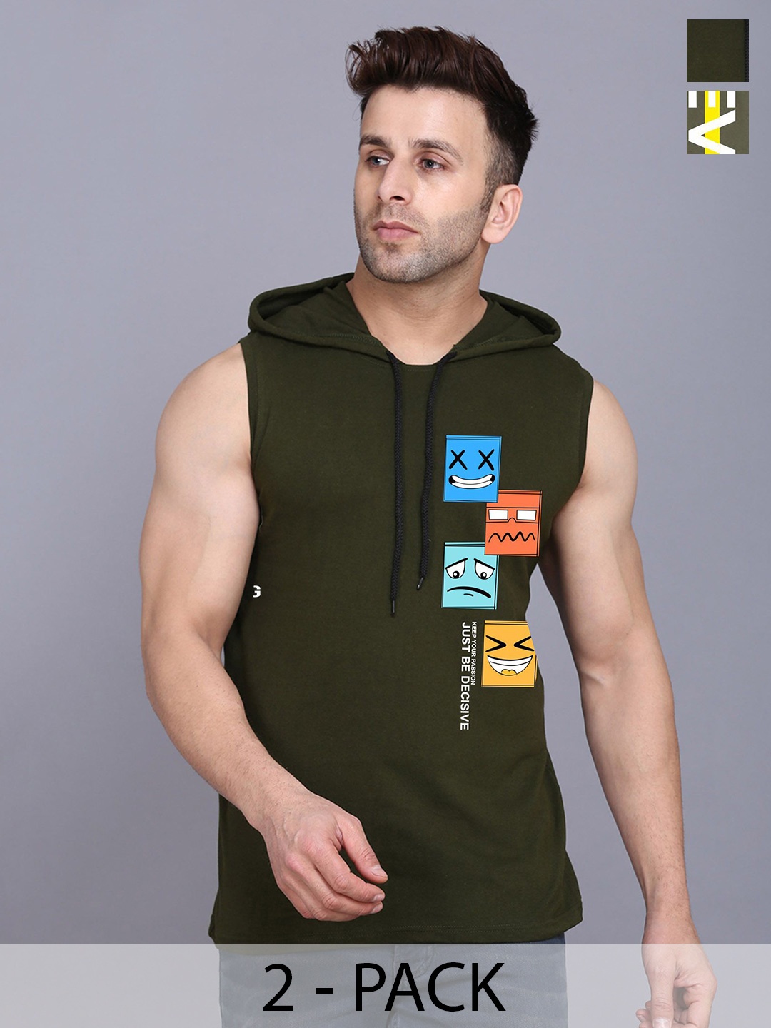 

SLOWLORIS Men Typography 2 Printed Hooded Applique T-shirt, Olive