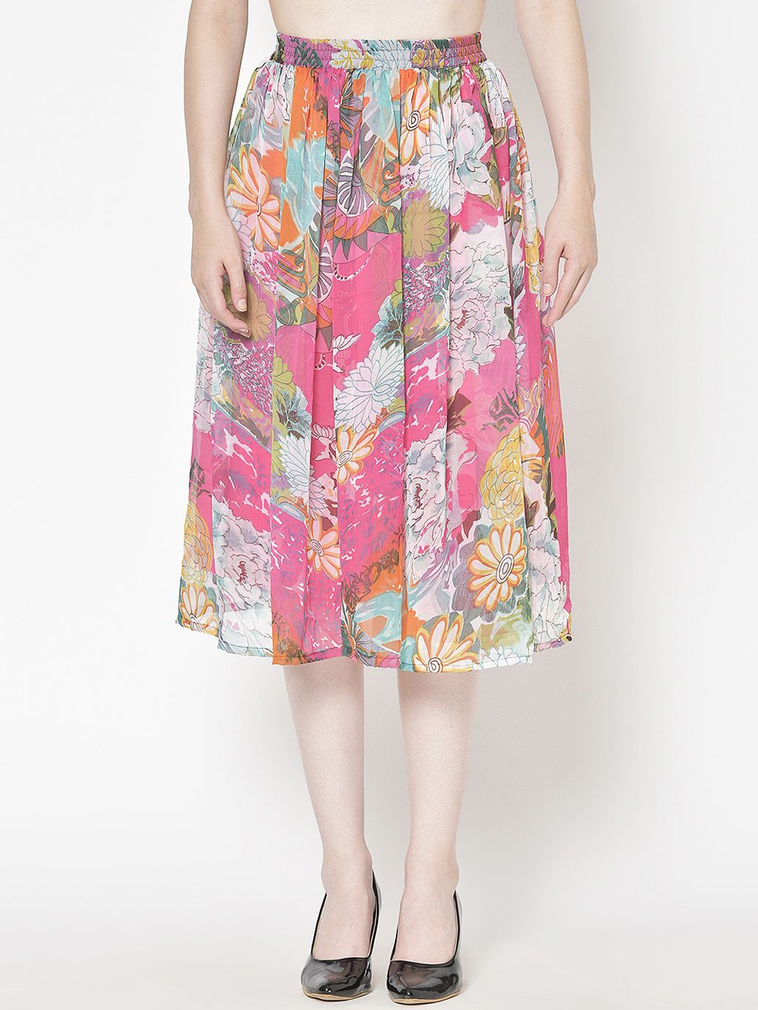 

BAESD Floral Print Pleated A-Line Skirt, Pink