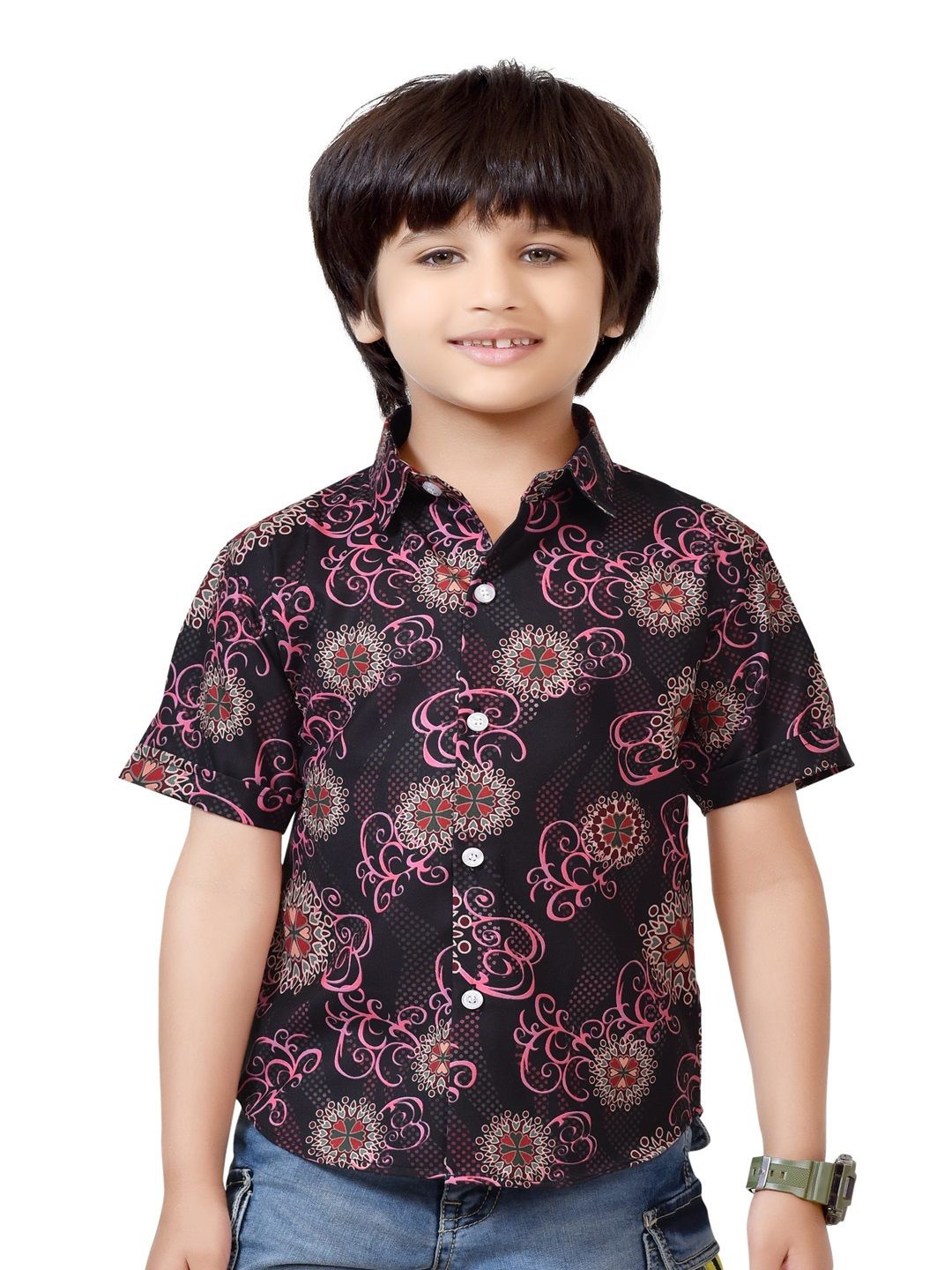 

BAESD Boys Standard Opaque Printed Casual Shirt, Black