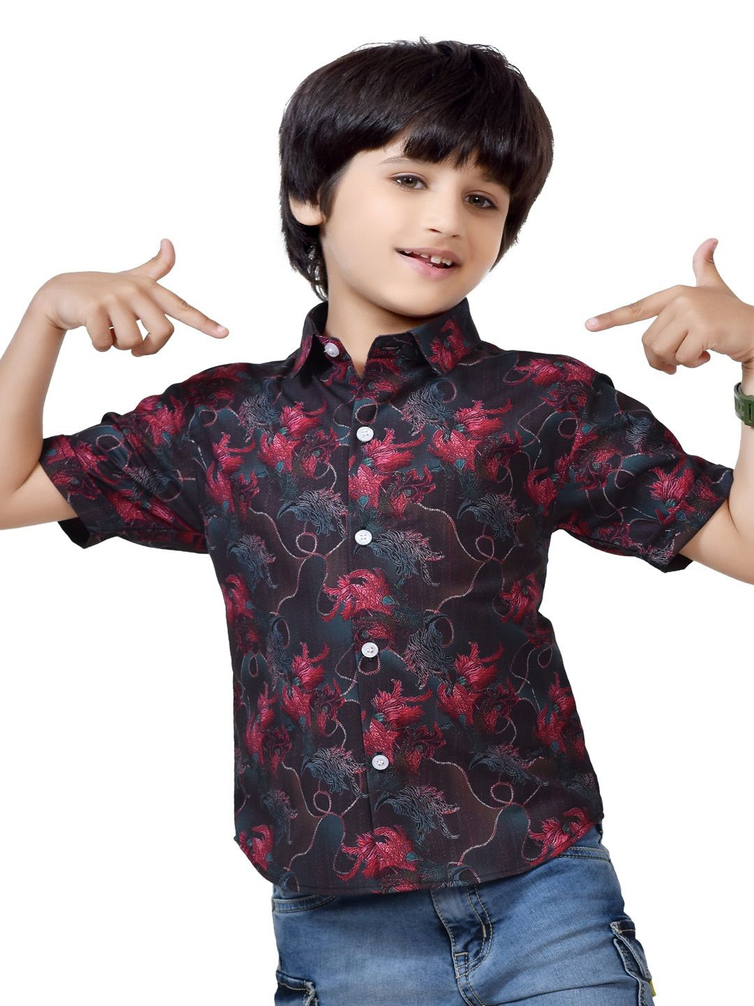 

BAESD Boys Standard Floral Opaque Printed Casual Shirt, Black