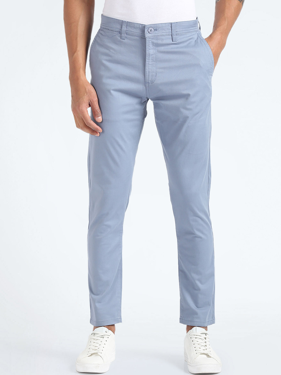 

Flying Machine Men Mid-Rise Slim Fit Trousers, Blue
