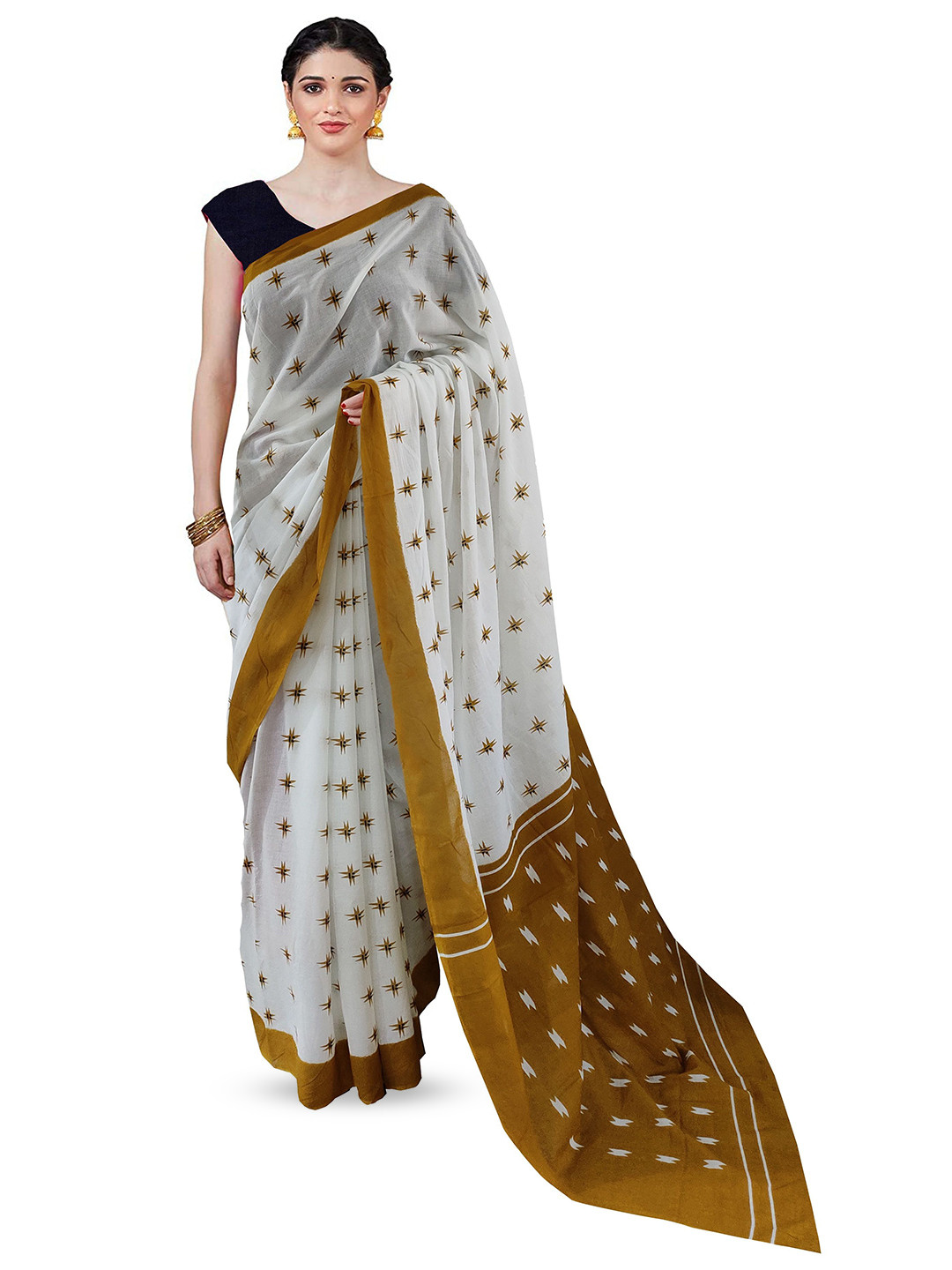 

JAIPURI PRINT Pure Cotton Block Print Solid Boder Saree, Green