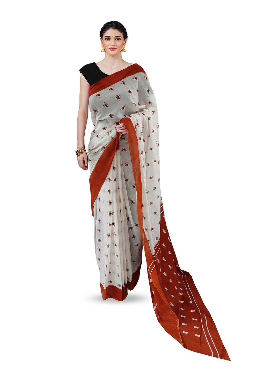 

JAIPURI PRINT Pure Cotton Block Print Saree, Brown