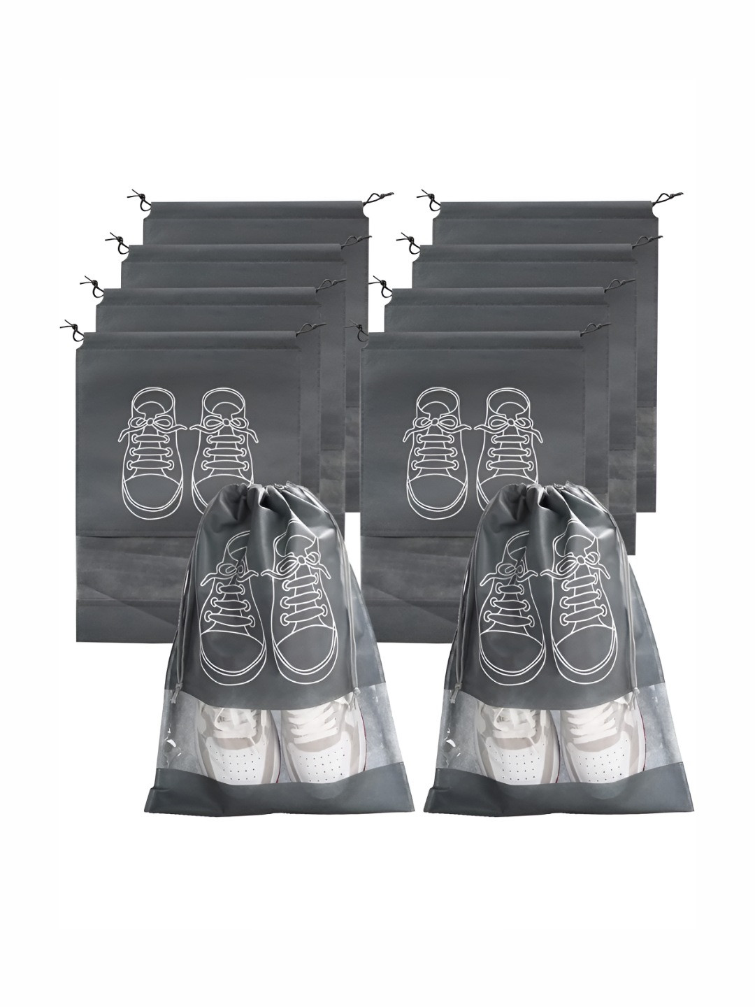 

P-Plus International Grey & White 10 Pieces Printed Waterproof Shoe Bag
