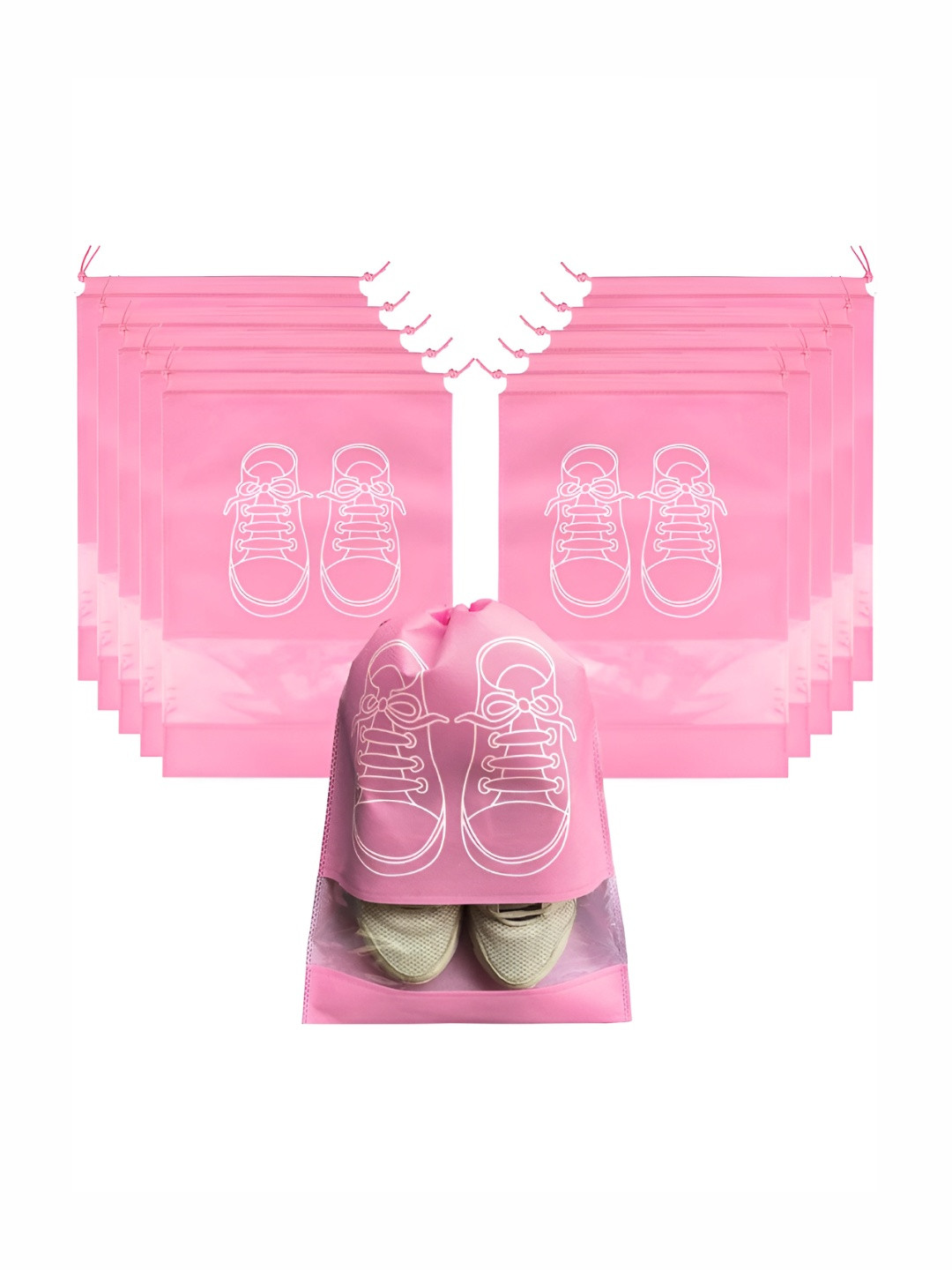 

P-Plus International Pink & White 10 Pieces Printed Waterproof Shoe Bag