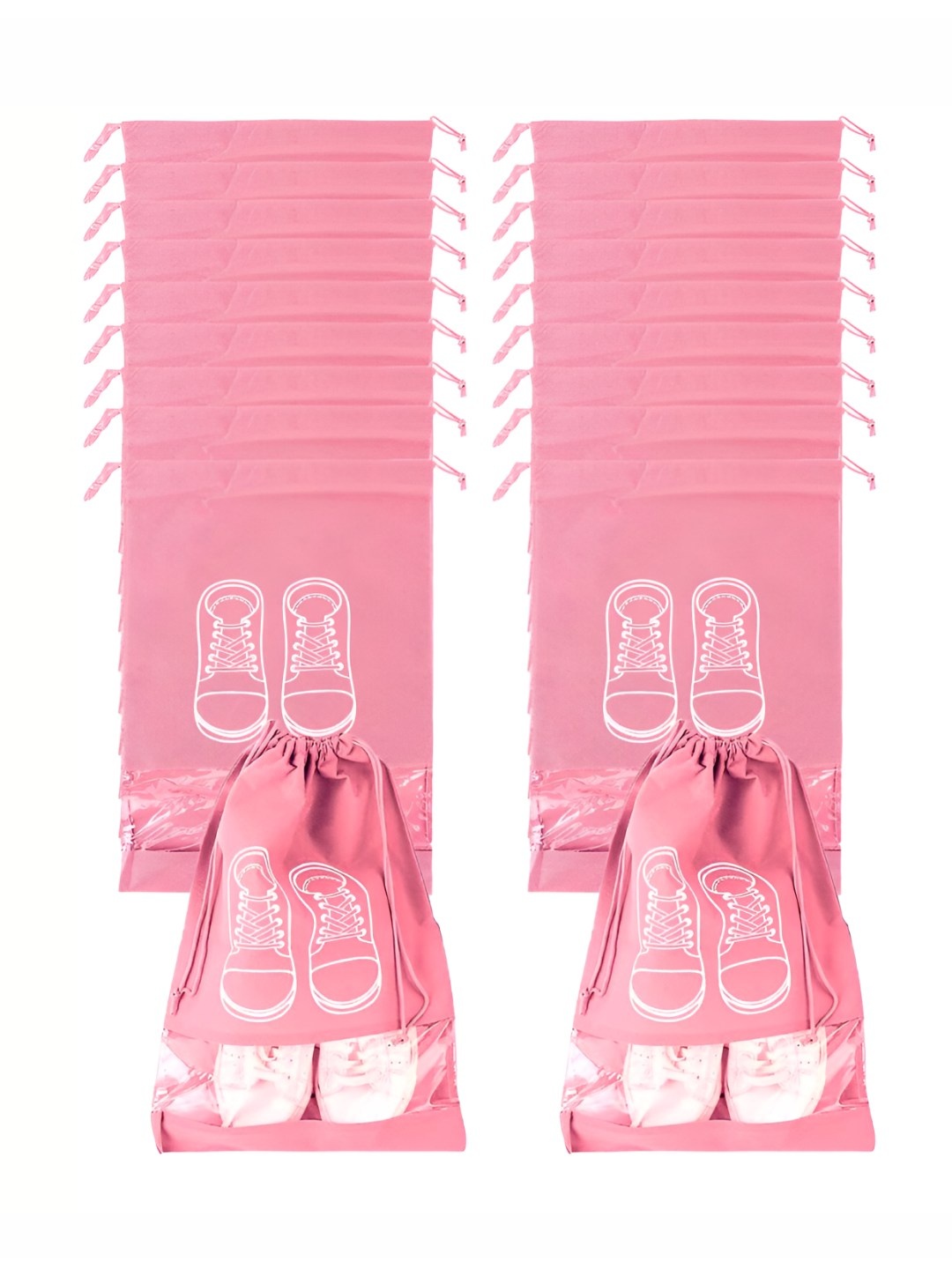 

P-Plus International Pink & White 20 Pieces Printed Waterproof Shoe Bag