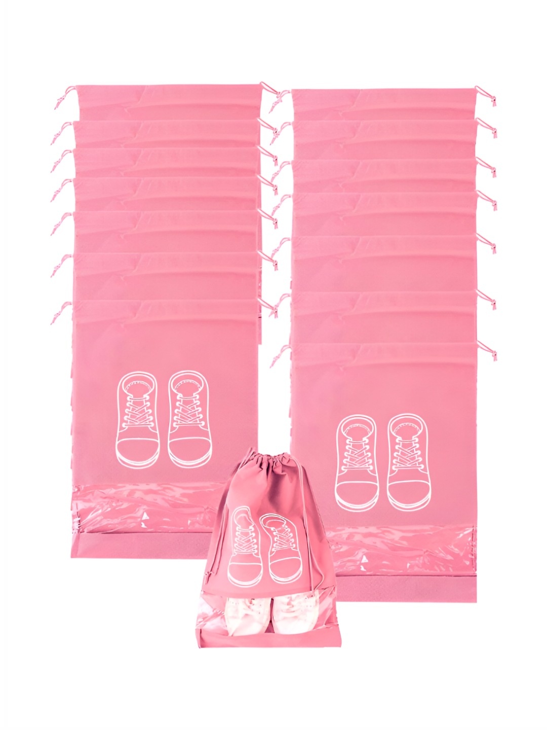 

P-Plus International Pink & White 15 Pieces Printed Waterproof Shoe Bag