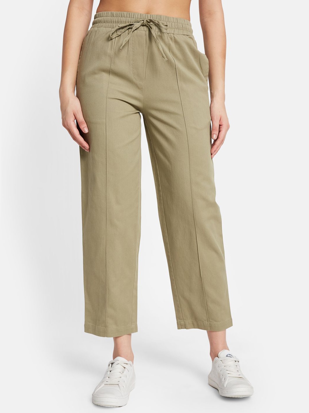 

METTLE Women Cotton Mid Rise Track Pants, Olive