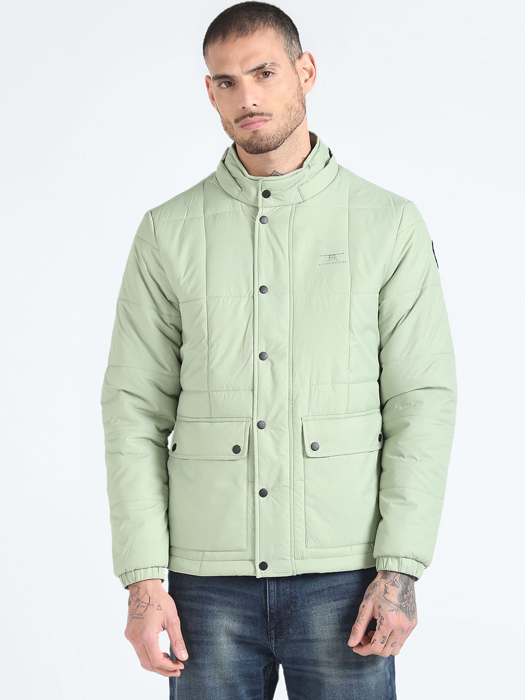 

Flying Machine Men Detachable Hood Solid Jacket, Green