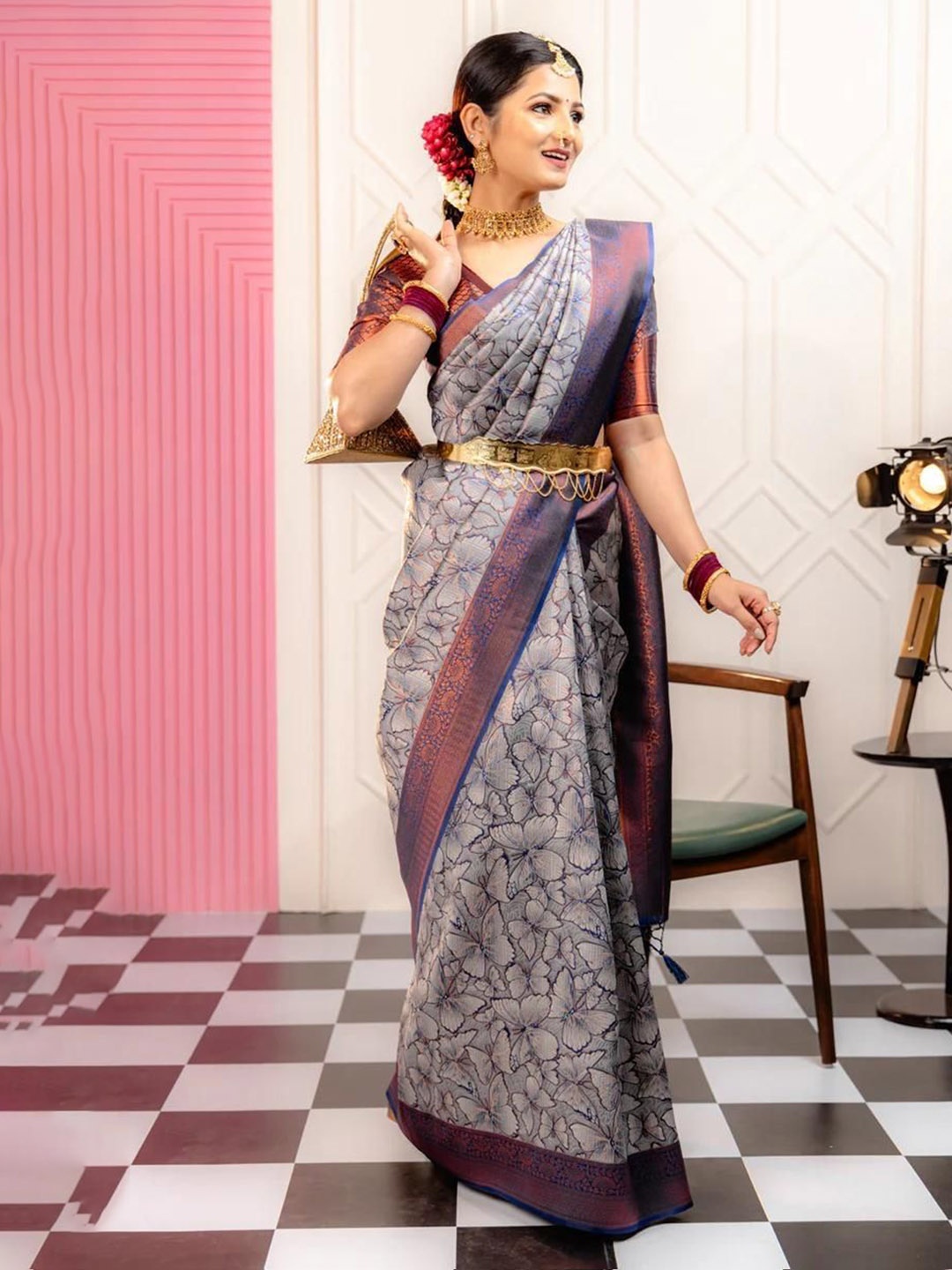 

S.K.C Ethnic Woven Design Zari Pure Silk Saree, Turquoise blue