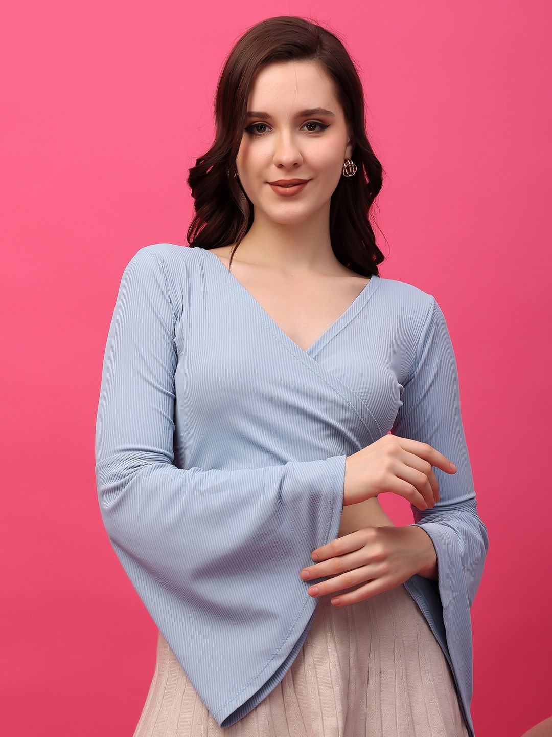 

BAESD Bell Sleeve Wrap Solid Top, Blue