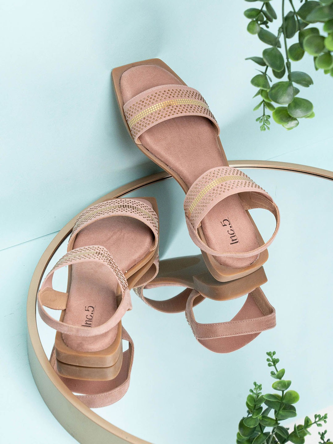 

Inc 5 Women Colourblocked Open Toe Flats with Bows, Peach