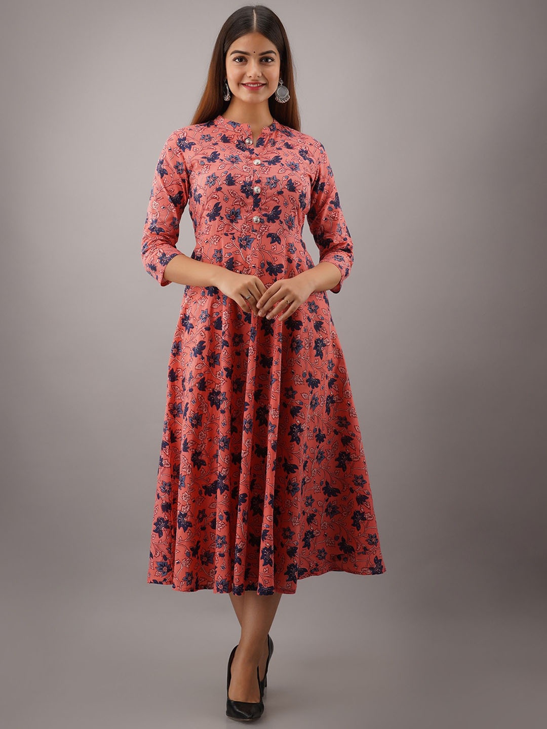 

Arudhi Floral Printed Mandarin Collar Cotton Kurta, Pink