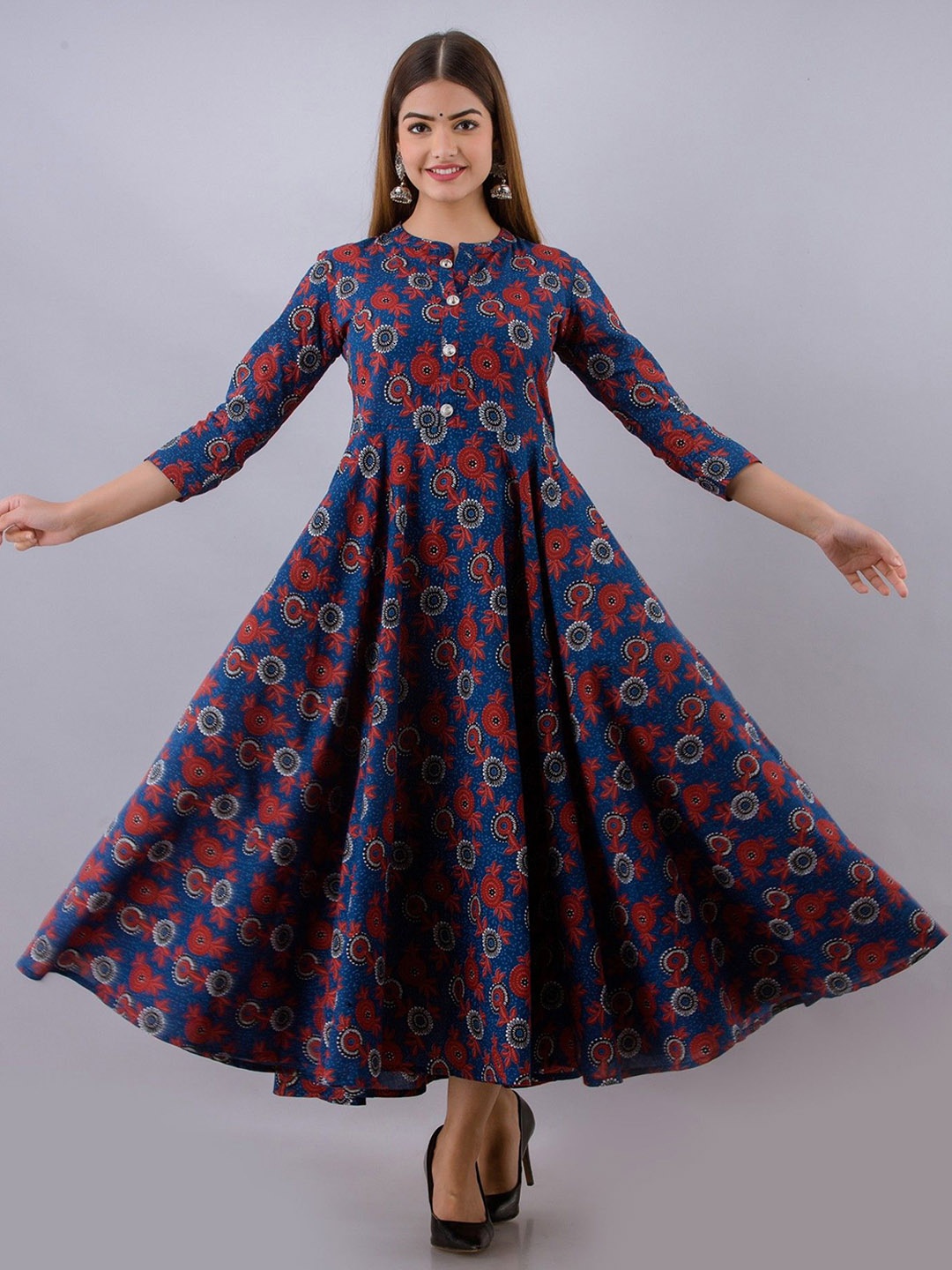 

Arudhi Ethnic Motifs Printed Cotton Anarkali Kurta, Blue