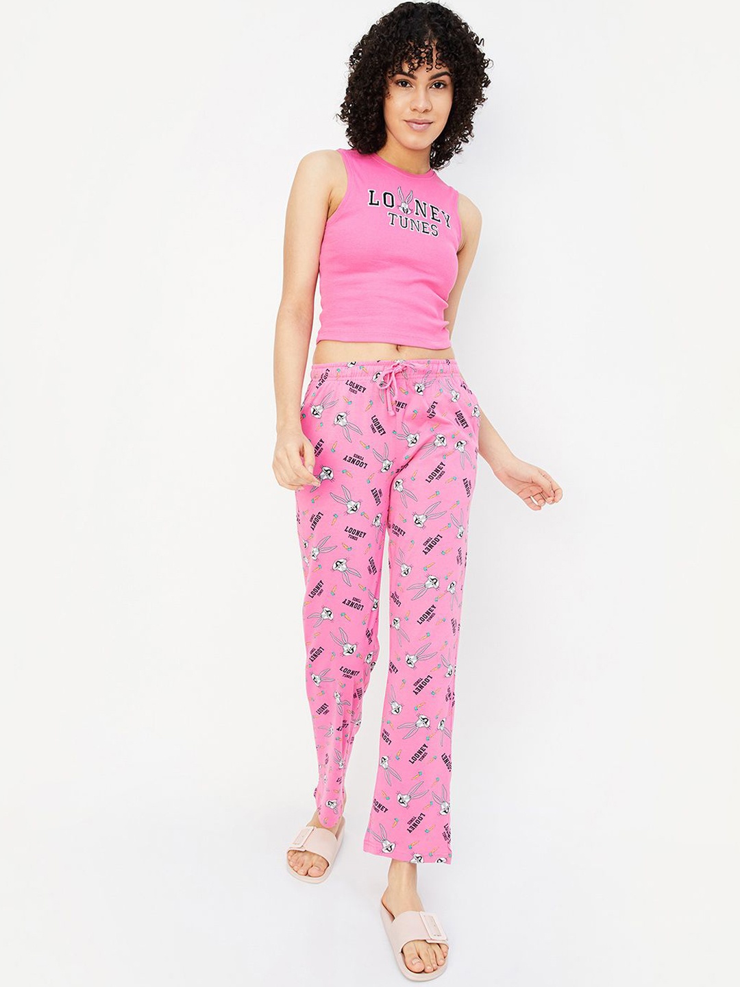 

max Round neck Sleeveless Printed Night suit, Pink