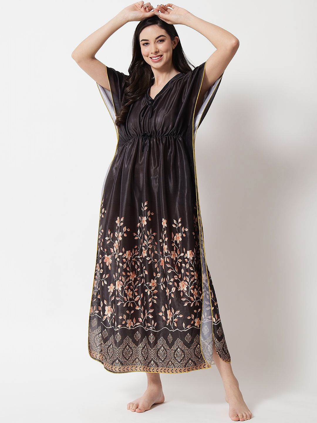 

G4Girl Satin Digital Print Nightdress, Black