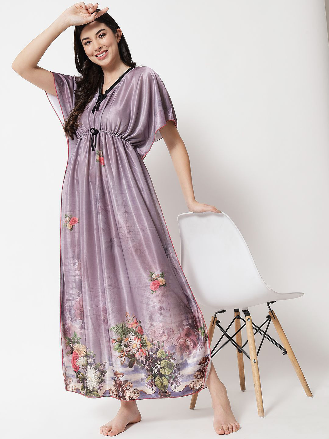 

G4Girl Satin Digital Print Nightdress, Grey