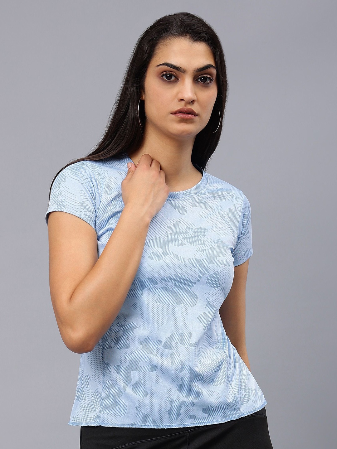 

Urban Komfort Women Camouflage Round Neck Slim Fit T-shirt, Blue