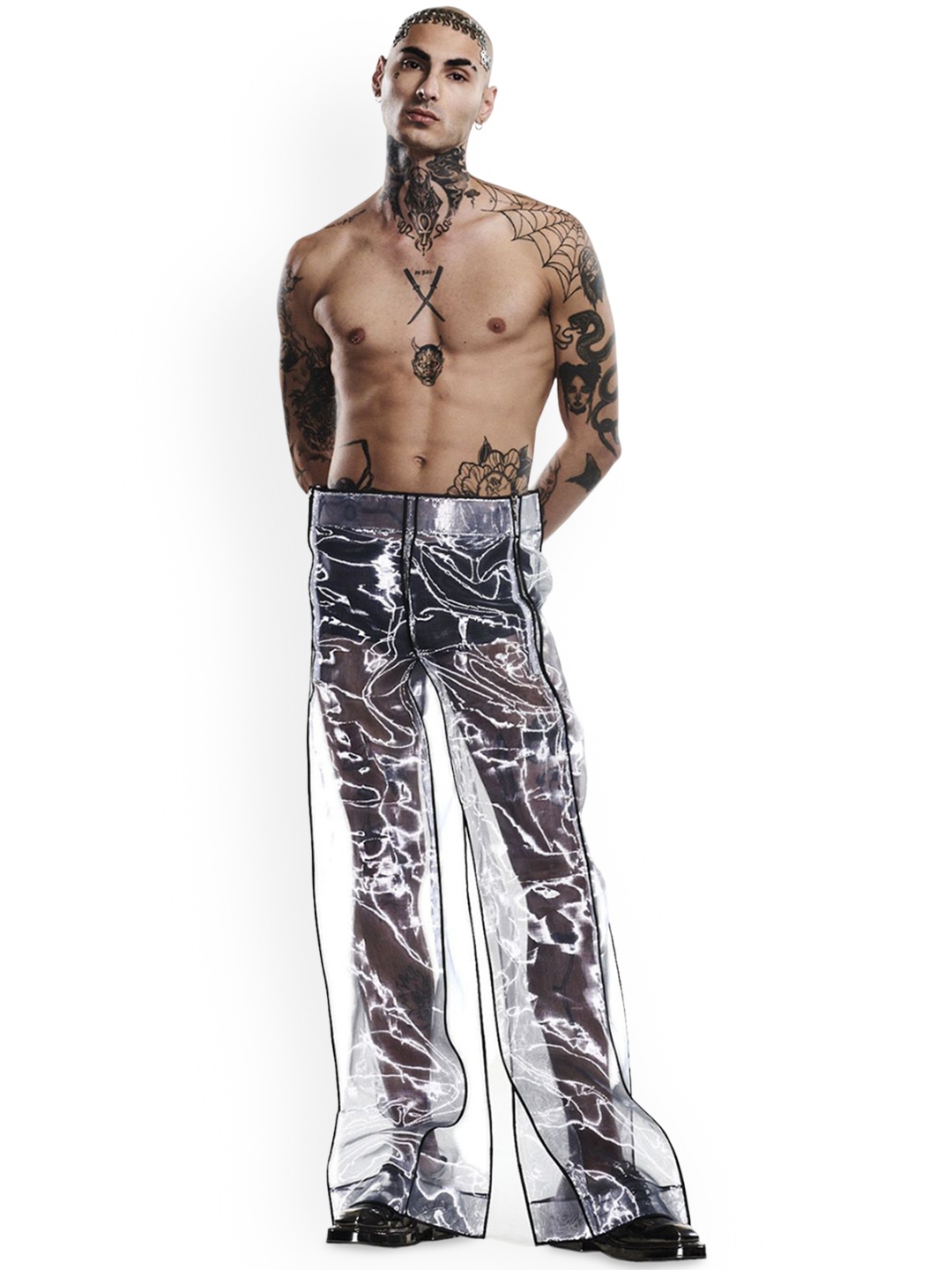 

BLONI Men Floral Printed Loose Fit Trousers, Silver