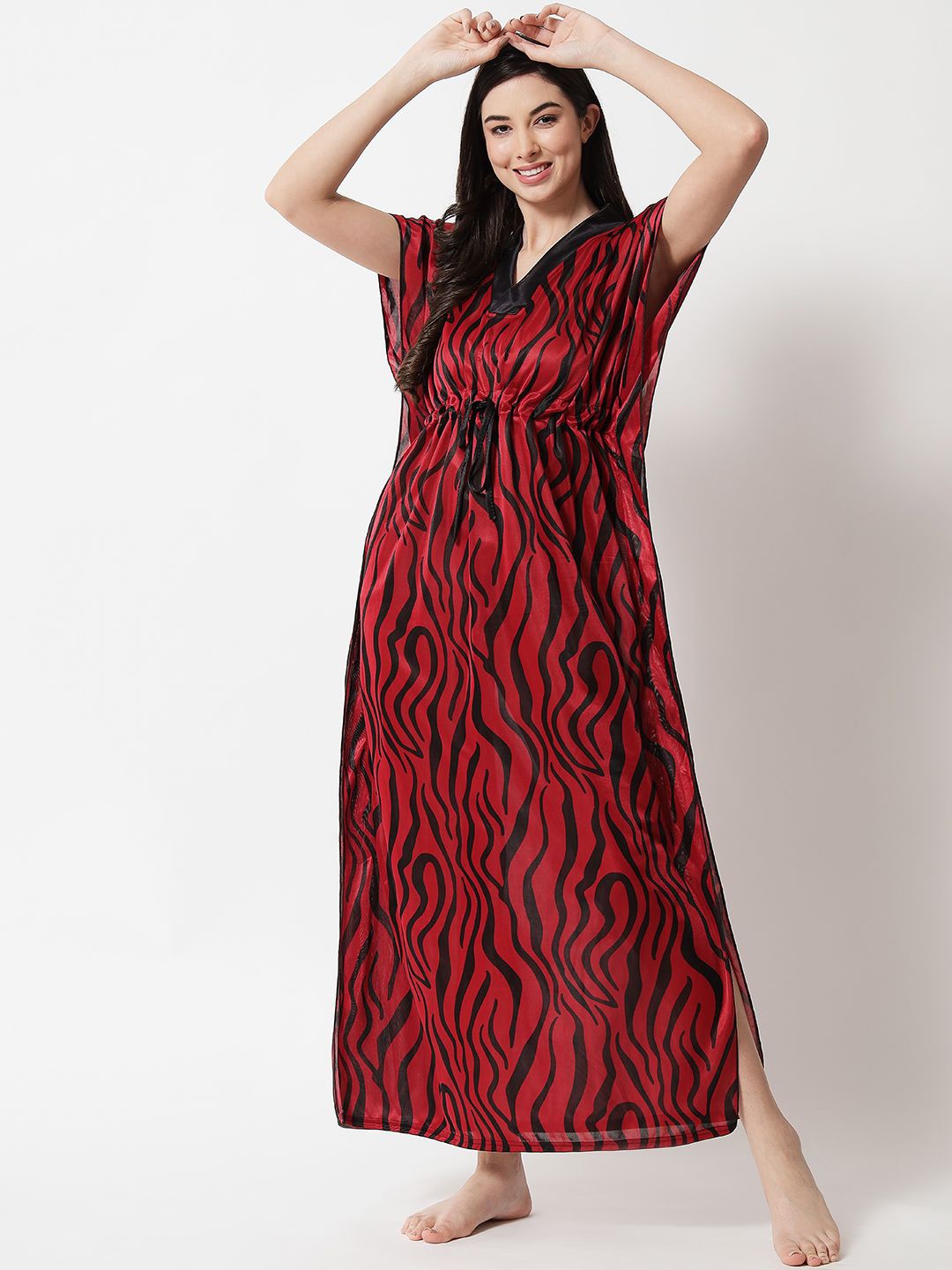 

G4Girl Satin Digital Print Nightdress, Maroon