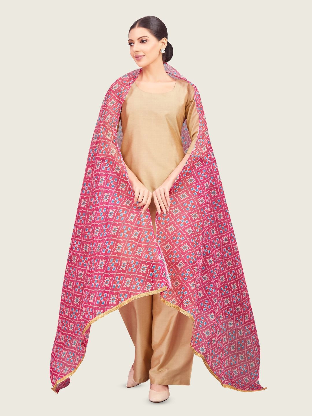 

Studio Shringaar Ethnic Motifs Printed Patola Dupatta, Pink